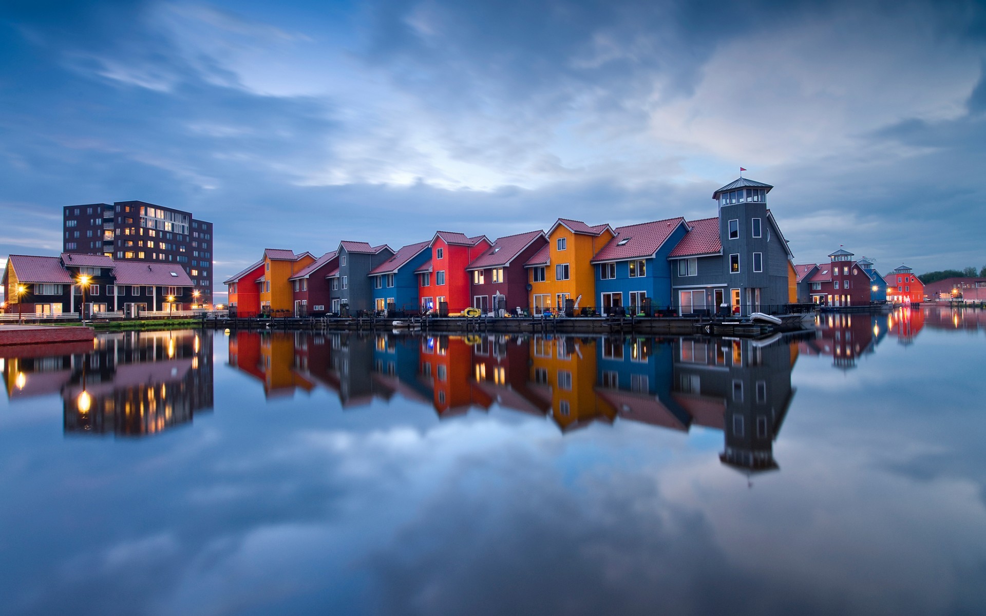 General 1920x1200 cityscape Netherlands reflection colorful house Groningen