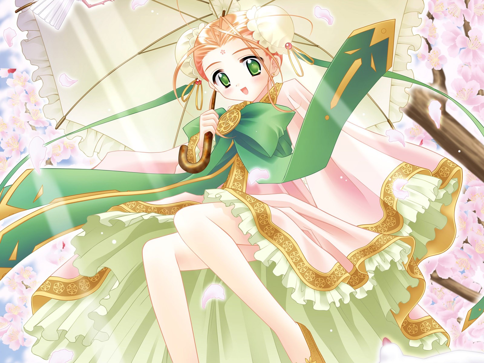 Anime 1600x1200 anime girls anime umbrella Tail Tale green eyes blonde ribbon