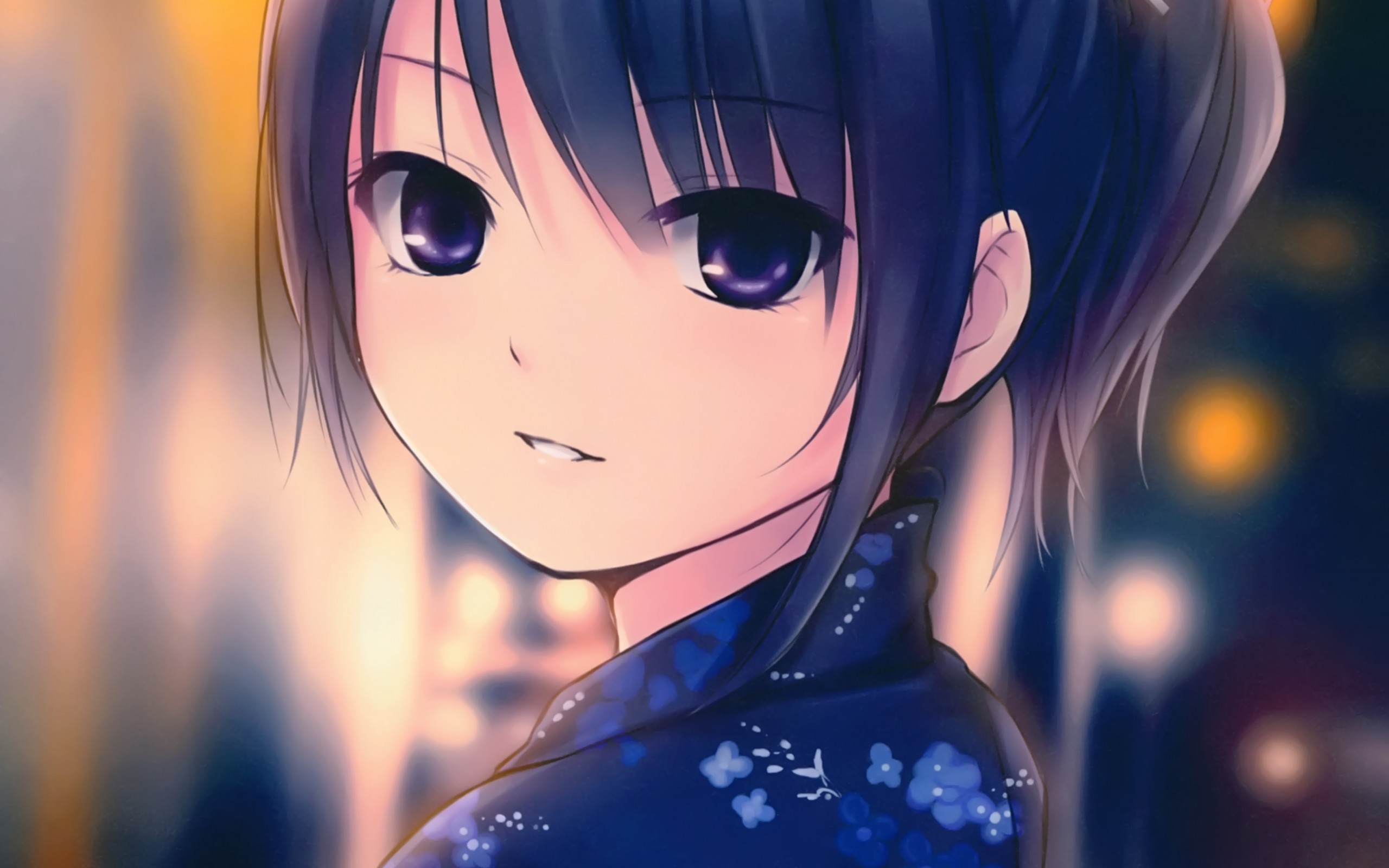 Anime 2560x1600 anime girls traditional clothing Coffee-Kizoku original characters anime face purple eyes blue hair