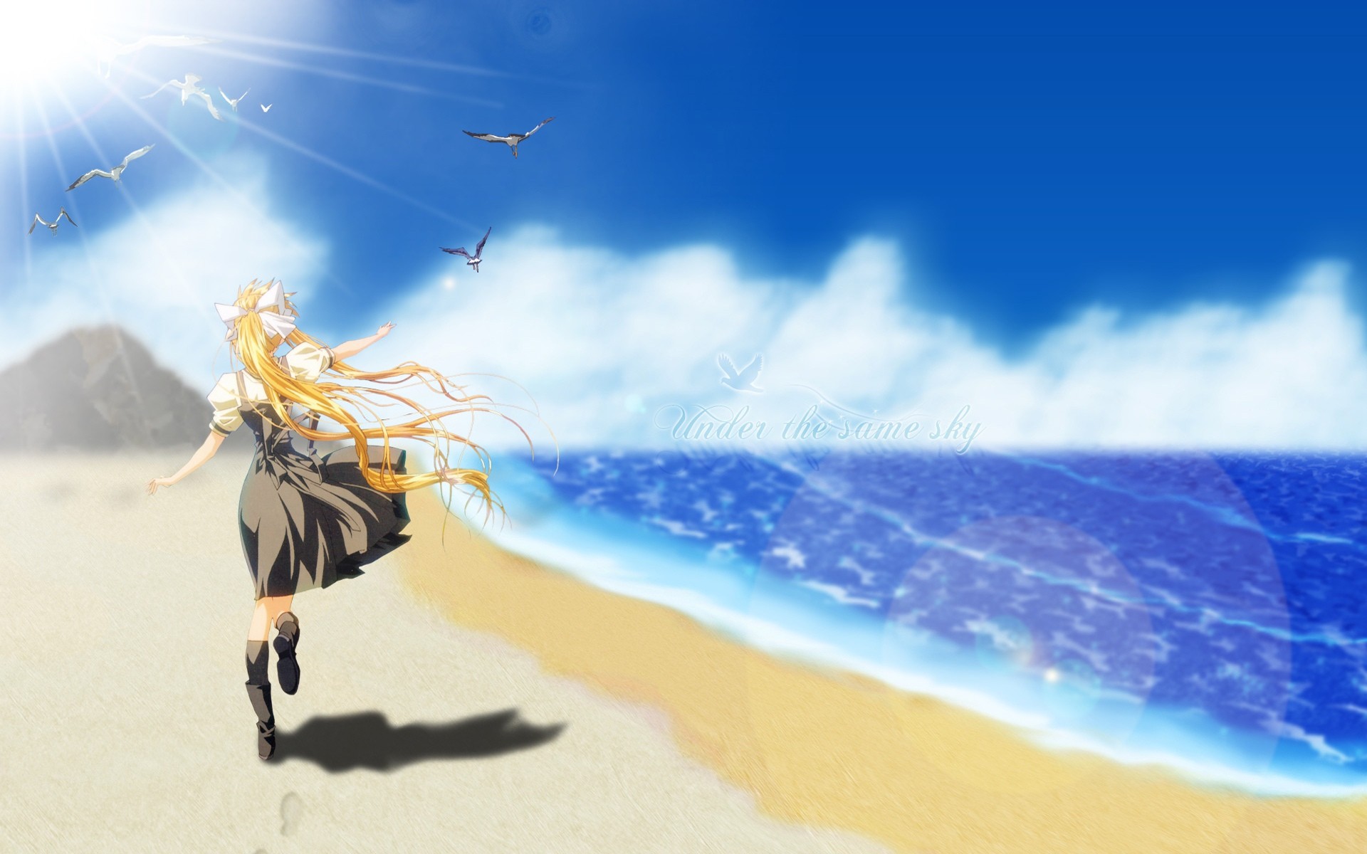 Anime 1920x1200 Air (anime) anime girls anime beach blonde ponytail women on beach women outdoors birds long hair