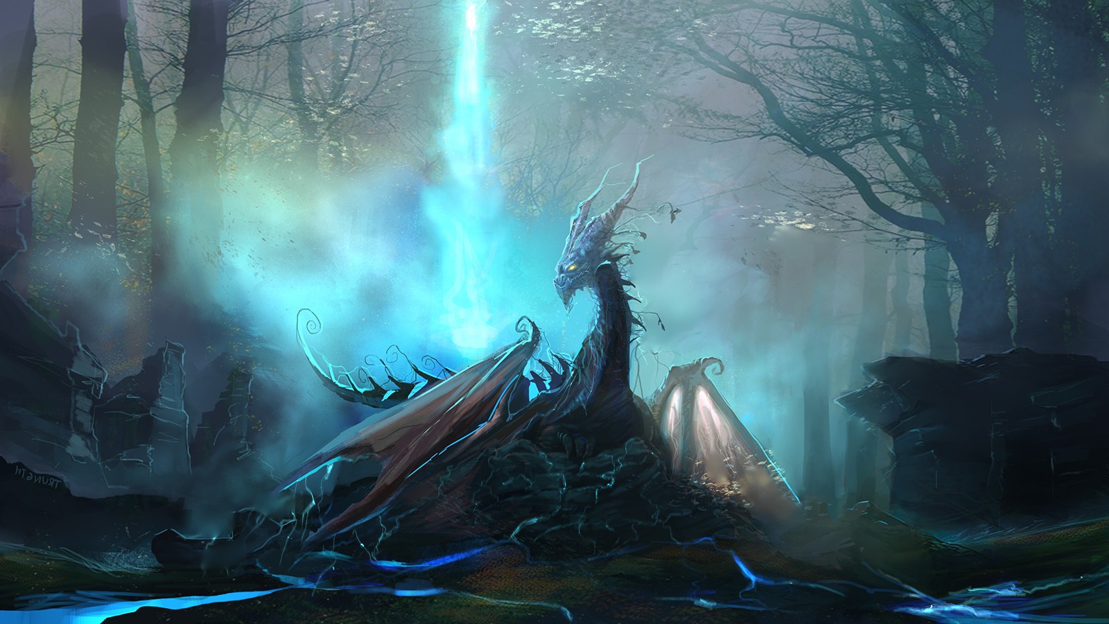 General 1600x900 dragon digital art fantasy art artwork cyan creature