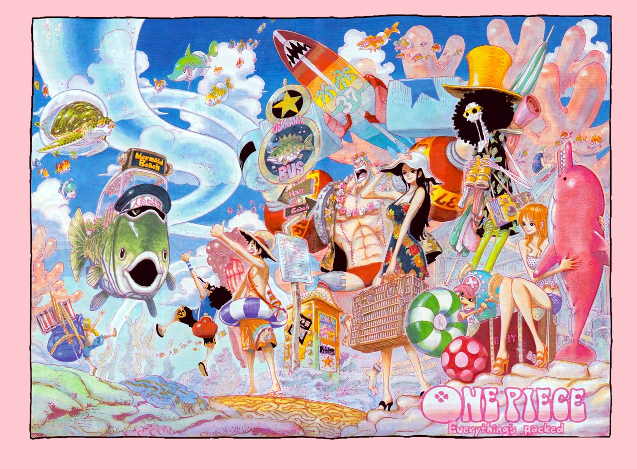 Anime 1279x942 One Piece anime anime girls anime boys pink fish colorful