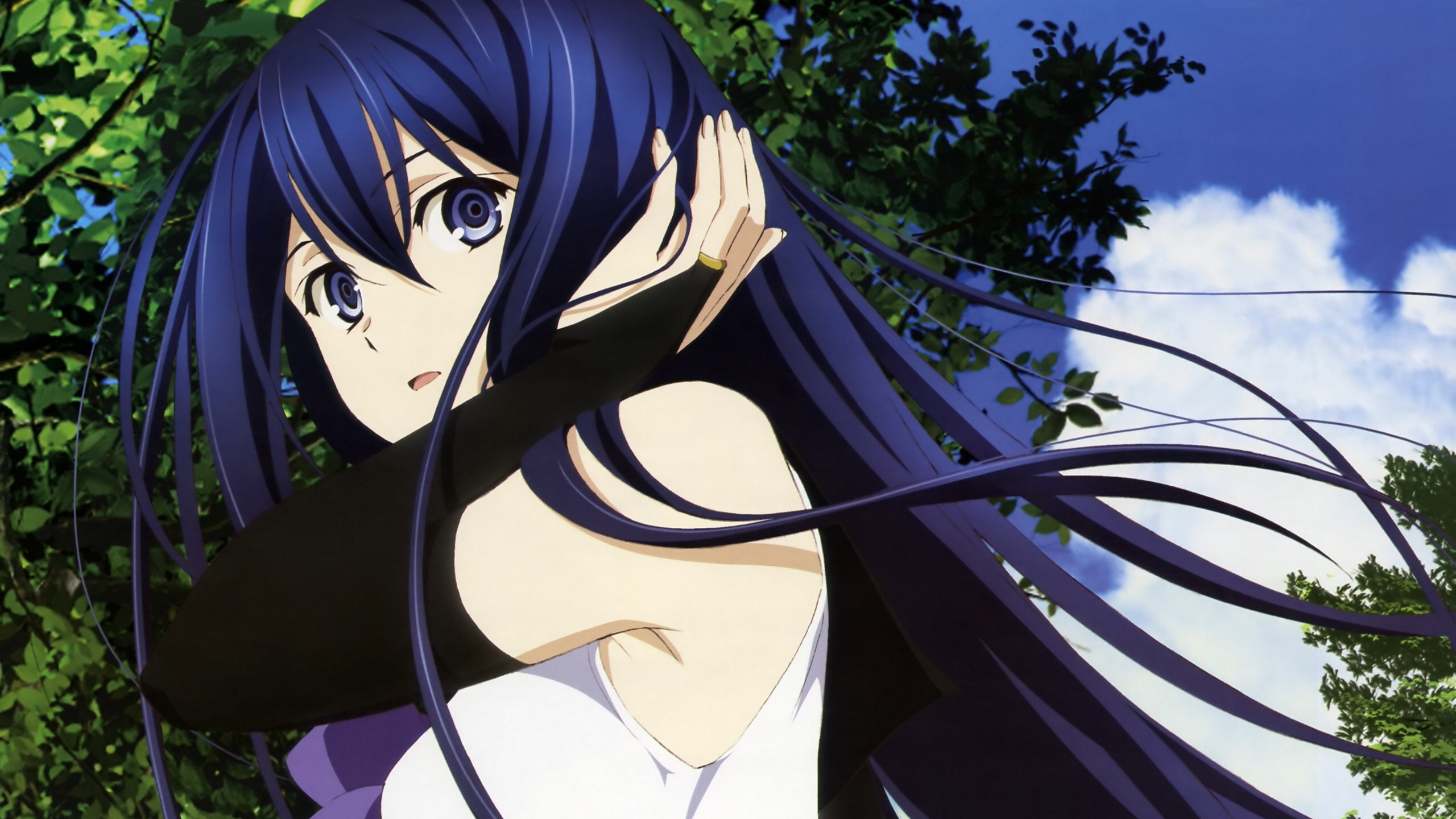 Anime 2560x1440 Gokukoku no Brynhildr Neko Kuroha blue hair anime girls anime purple eyes long hair