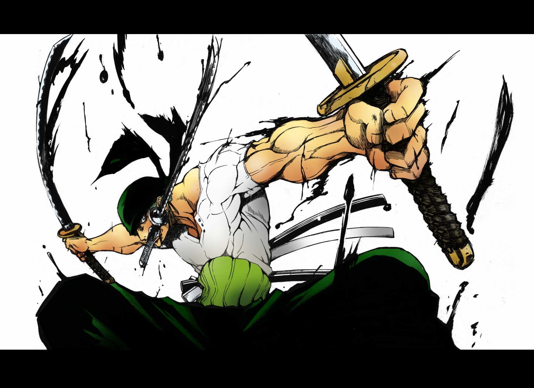 Anime 1755x1275 One Piece anime boys sword katana anime muscles muscular weapon simple background white background