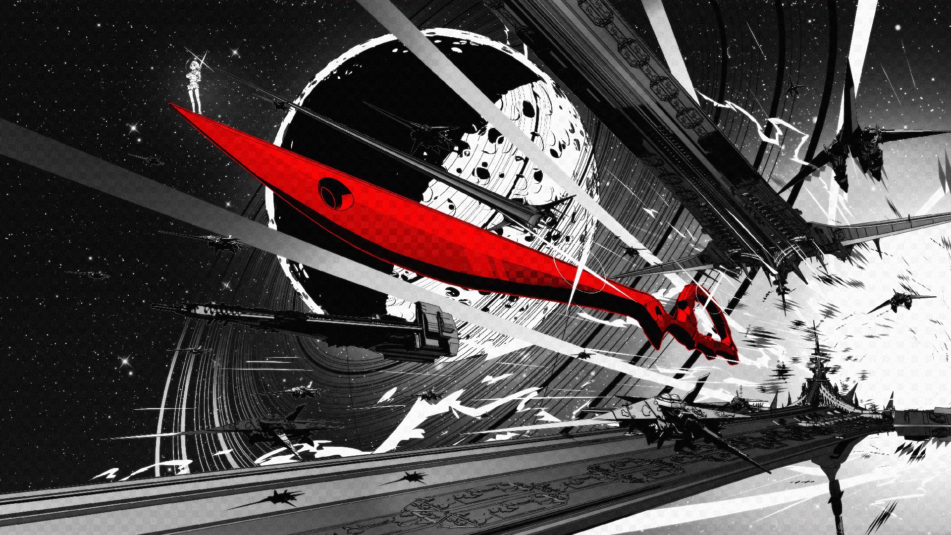 Anime 1920x1080 Kill la Kill anime Matoi Ryuuko selective coloring science fiction space futuristic sword