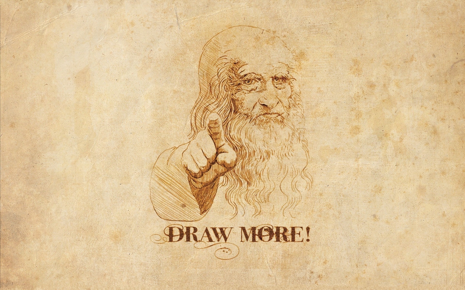 General 1920x1200 Leonardo da Vinci humor typography finger pointing drawing beard face beige background beige simple background text digital art minimalism men looking at viewer