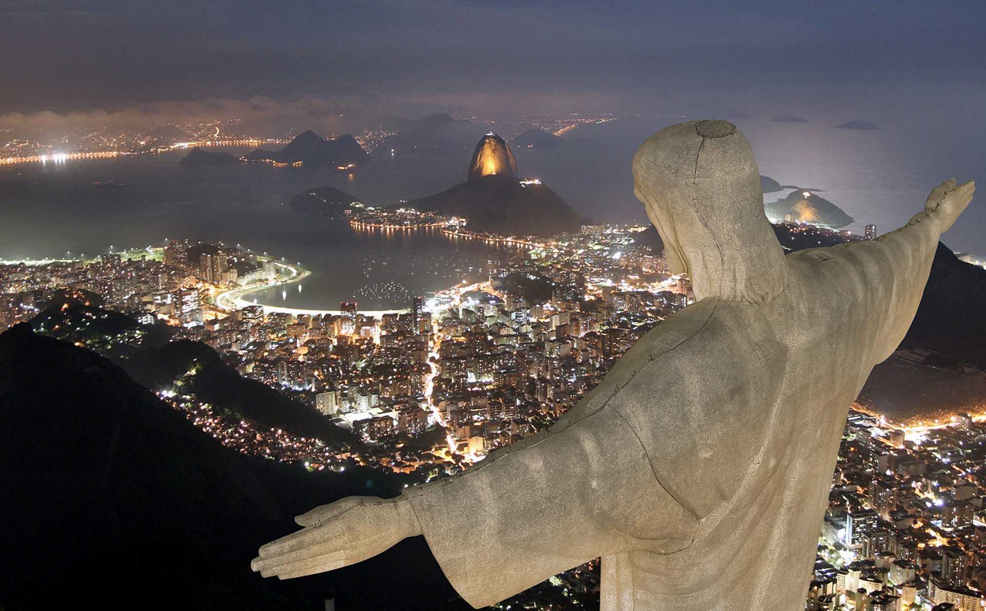General 1920x1191 Christ the Redeemer Rio de Janeiro cityscape night statue Brazil city lights landmark South America