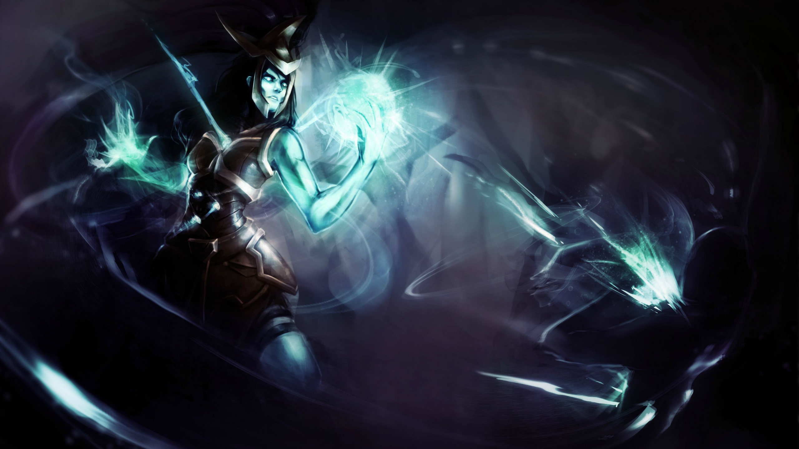 General 2560x1440 video games video game girls undead ghost League of Legends spear cyan PC gaming Kalista (League of Legends) video game art fantasy art fantasy girl
