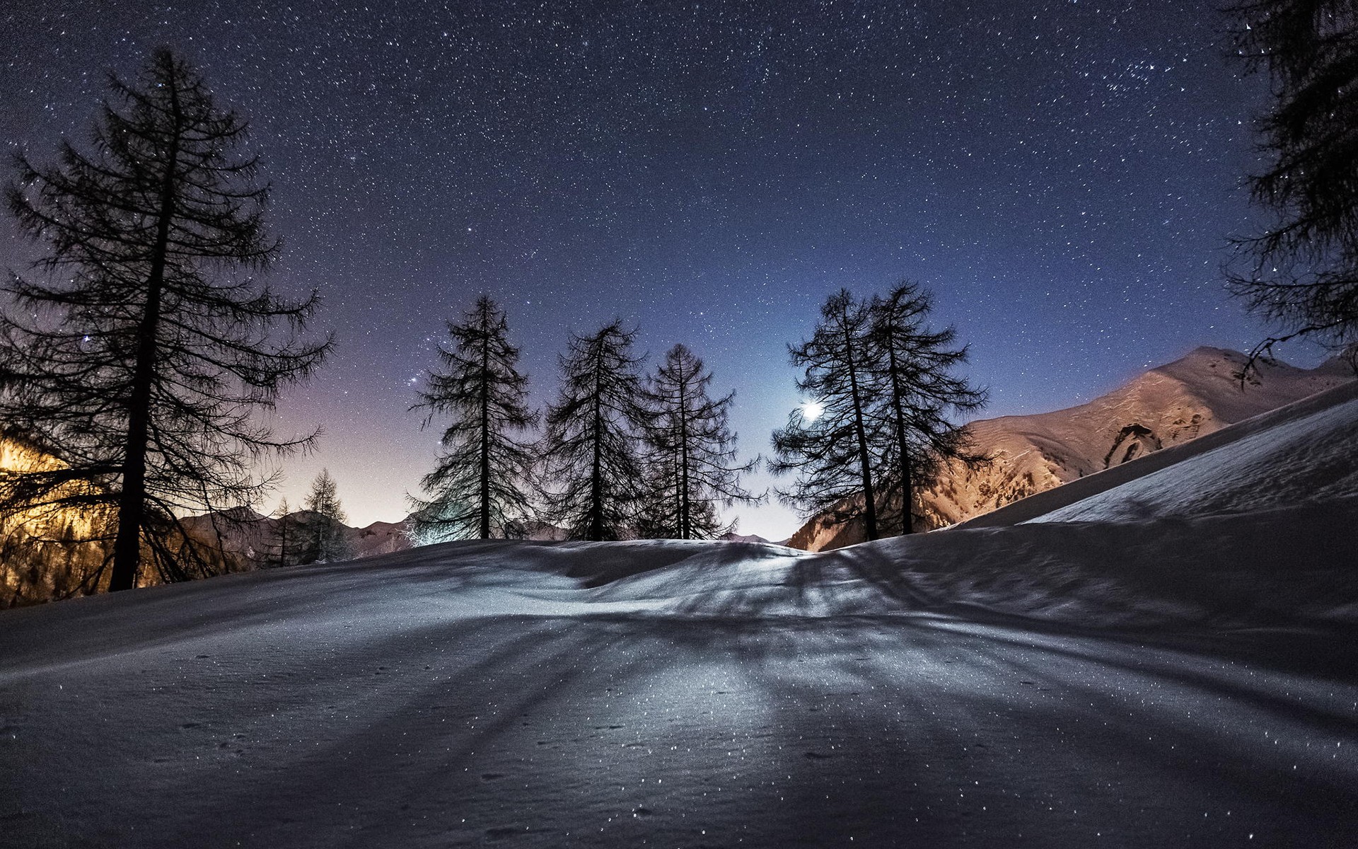 General 1920x1200 landscape snow winter trees stars night nature cold sky outdoors ice frost low light