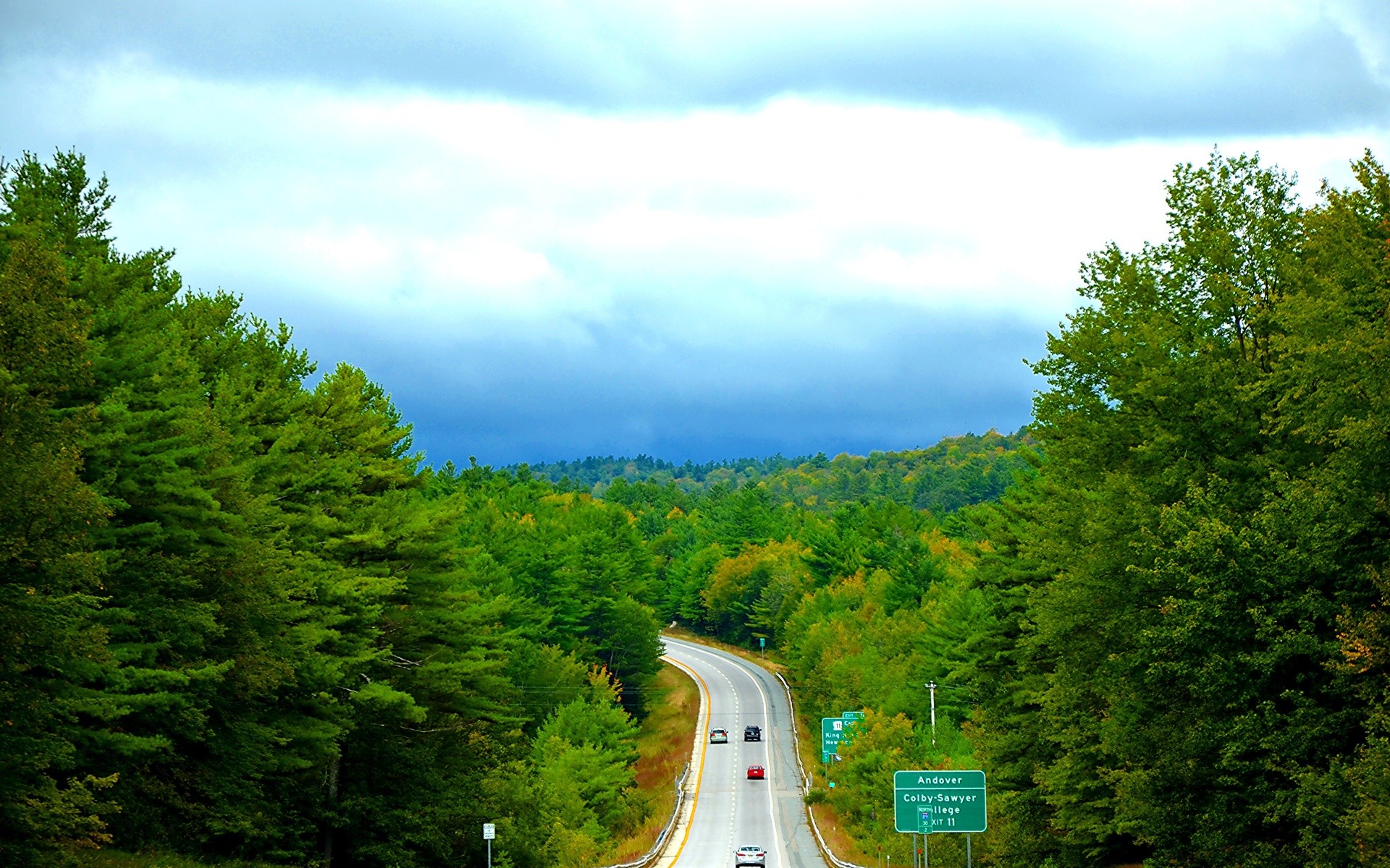 General 1920x1200 landscape road forest road sign Vermont clouds asphalt USA sign car vehicle