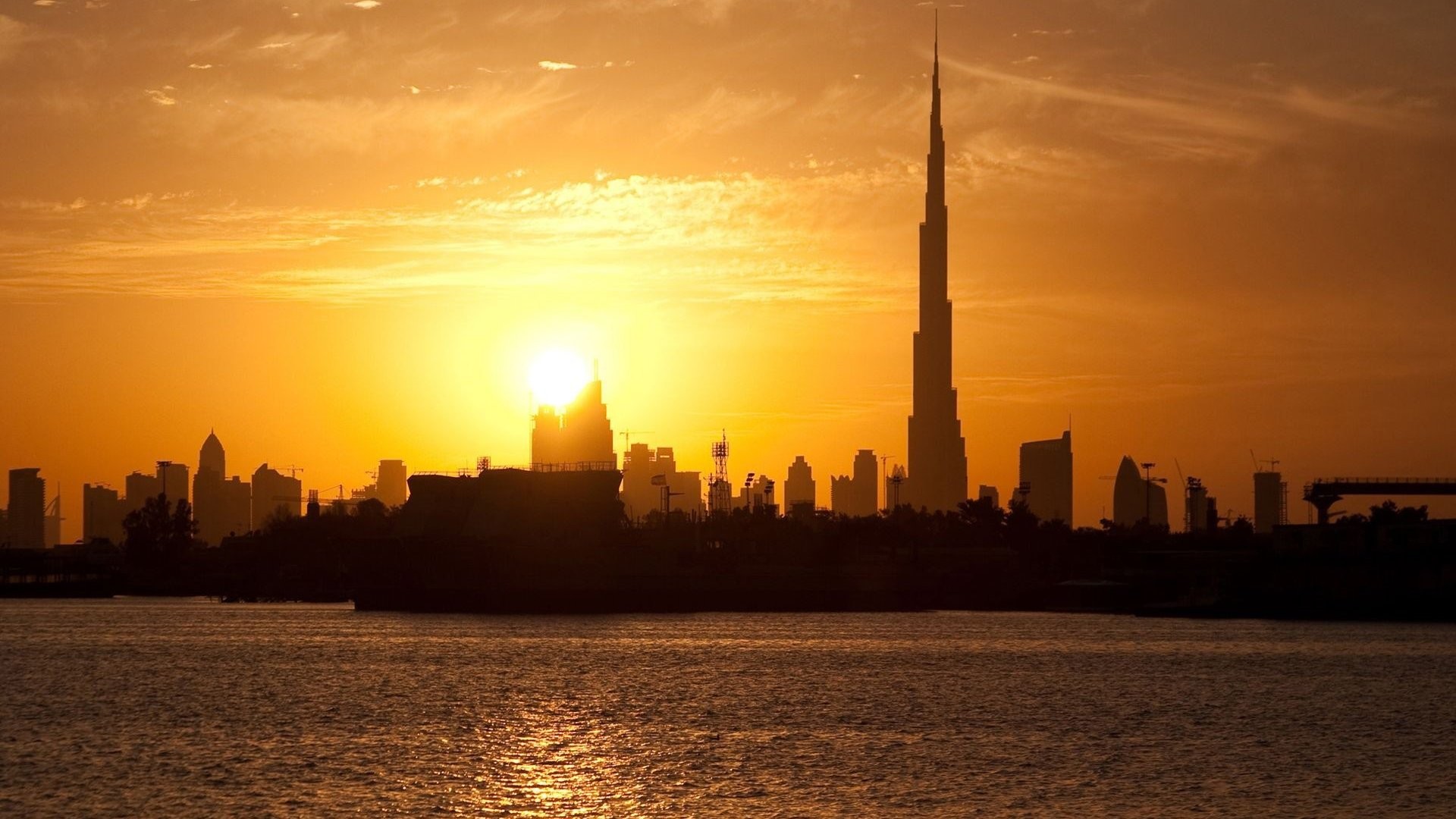 General 1920x1080 Dubai skyscraper cityscape sunset silhouette Burj Khalifa United Arab Emirates