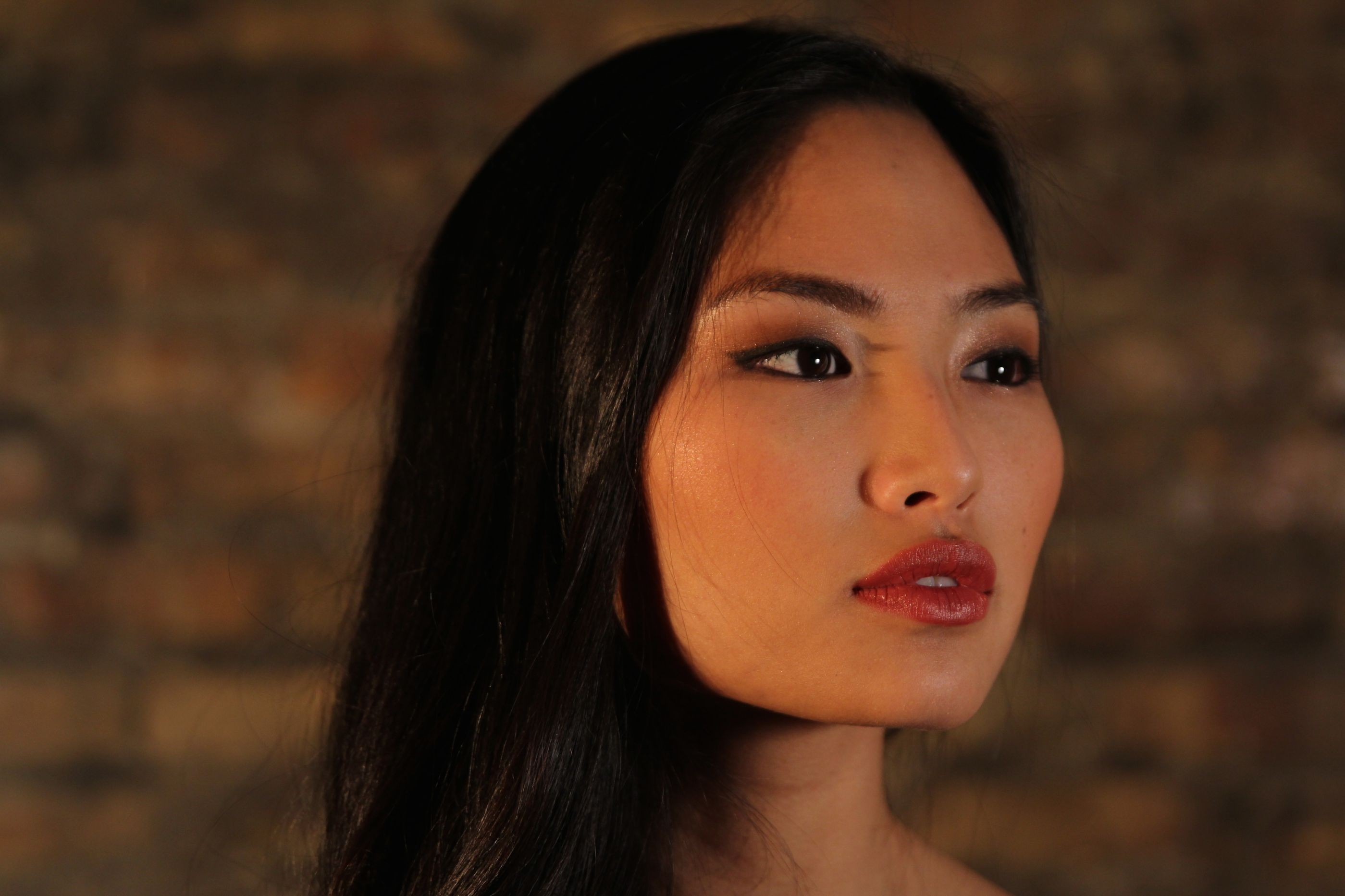 People 2799x1866 Asian Janet Yuan women face brunette red lipstick lipstick women indoors indoors looking away makeup