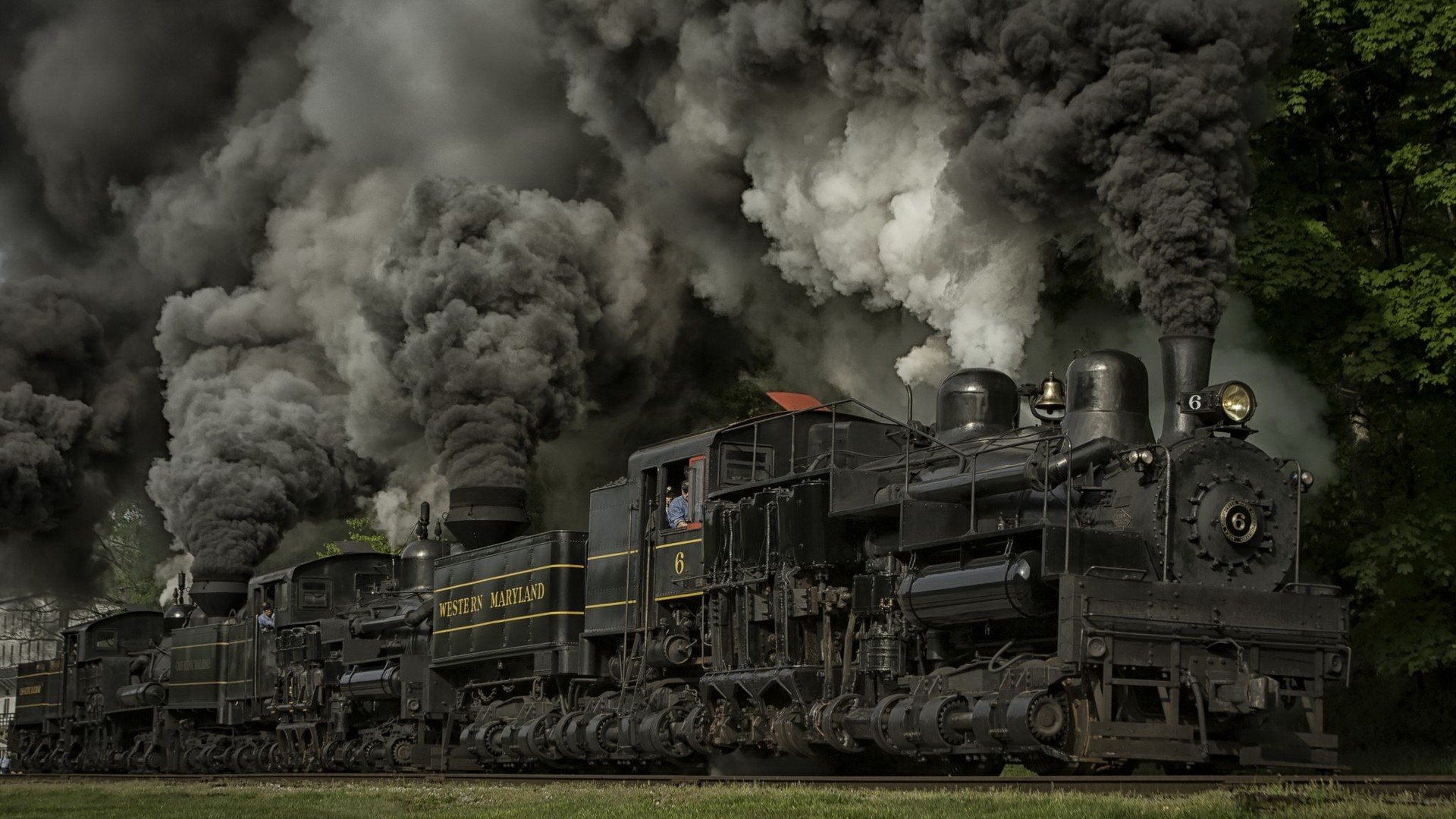 General 1920x1080 train steam locomotive dust railway wheels USA nature trees grass smoke vehicle