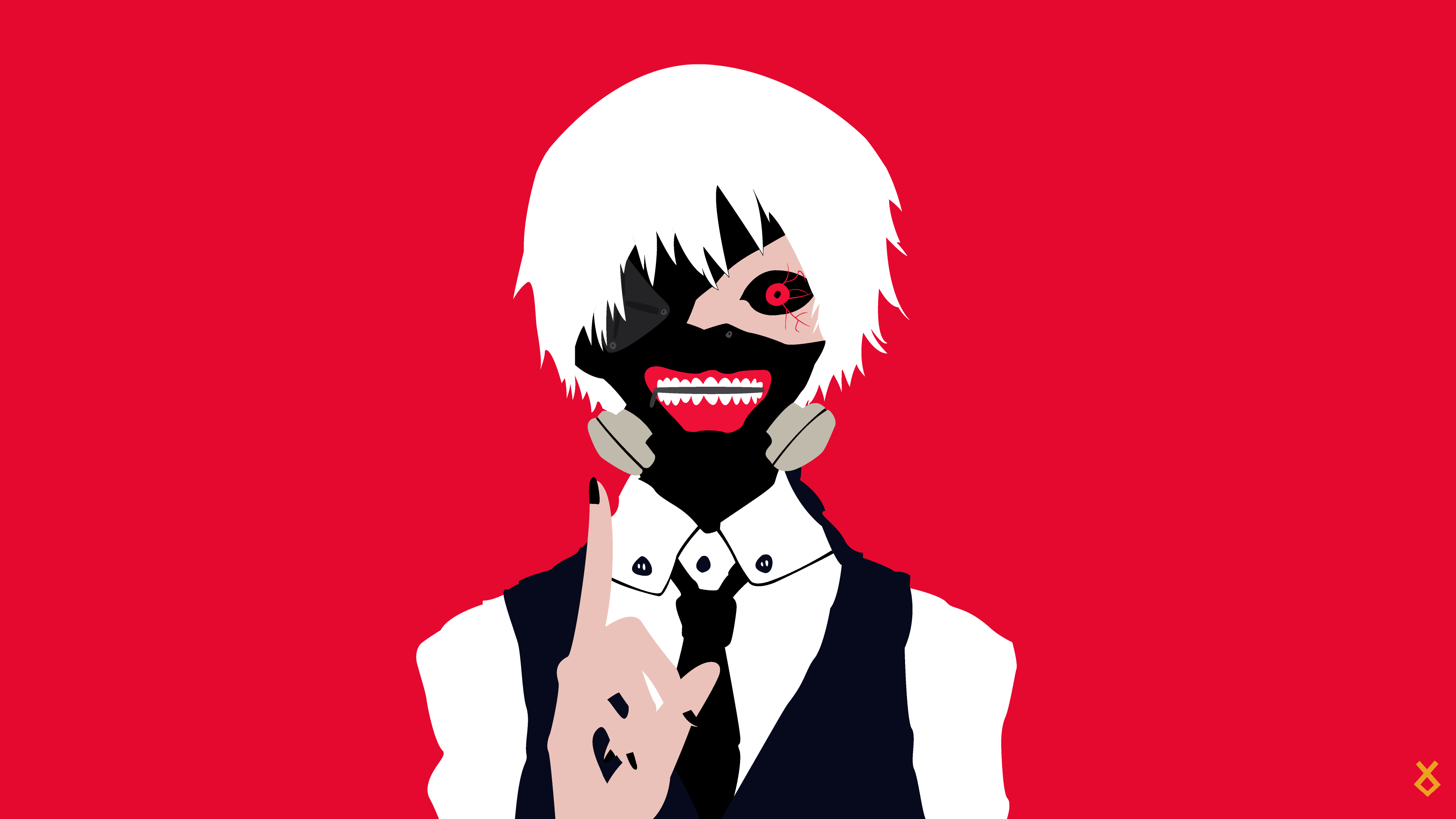 Anime 3840x2160 Tokyo Ghoul Kaneki Ken minimalism vector anime vectors red background mask red eyes painted nails black nails simple background