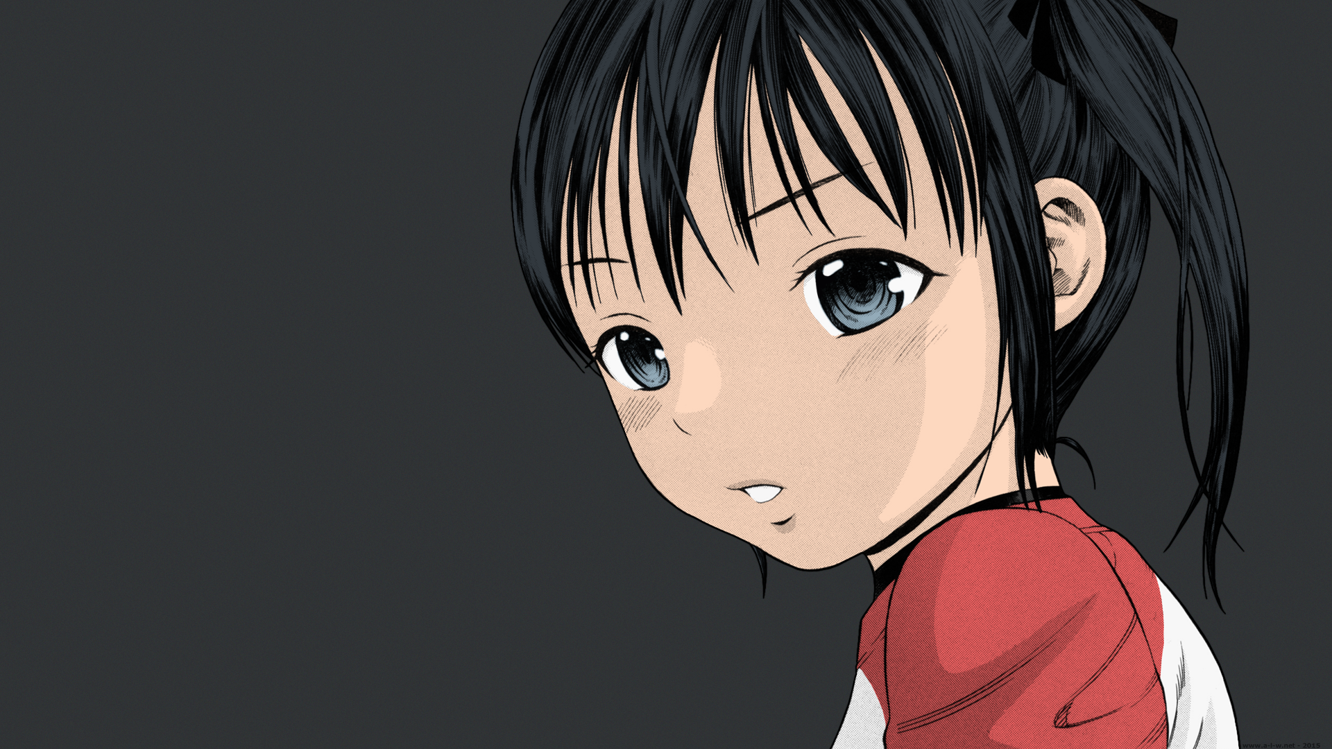 Anime 1920x1080 anime girls manga ponytail portrait short hair dark hair tomboys anime simple background dark eyes face