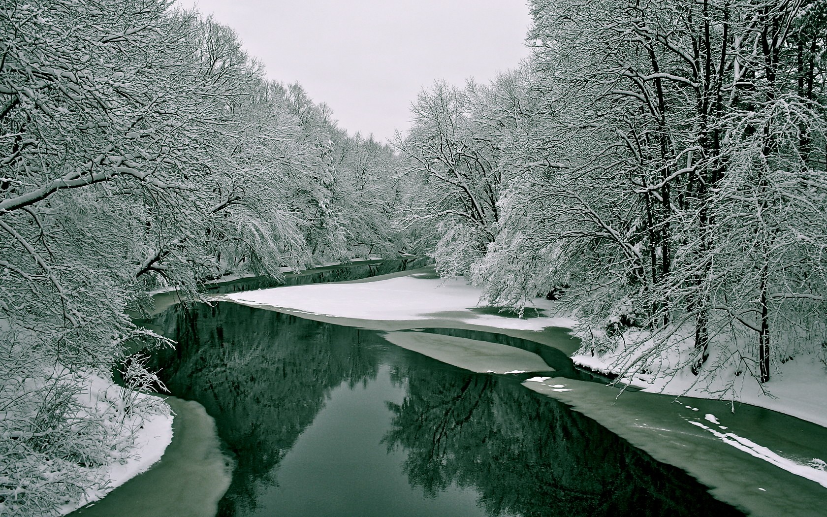 General 1680x1050 trees river nature winter snow cold ice reflection