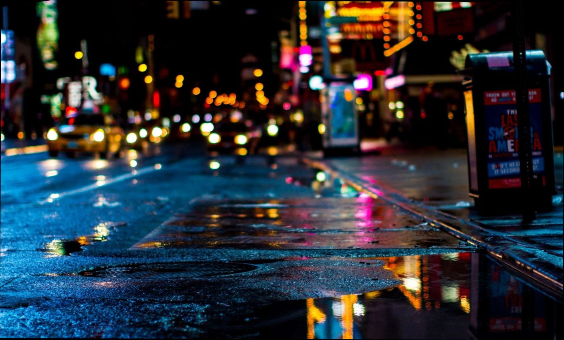 General 1886x1139 urban Times Square wet street New York City USA night city lights reflection street