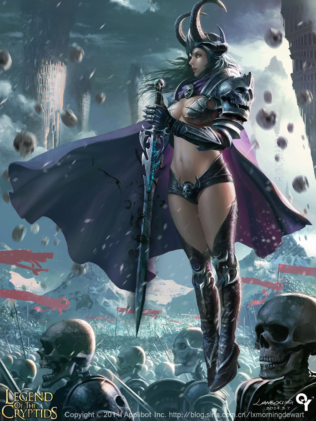 General 1200x1600 Legend of the Cryptids video games horns sword fantasy girl fantasy art women with swords weapon cape skull skeleton boobs belly bra panties boots