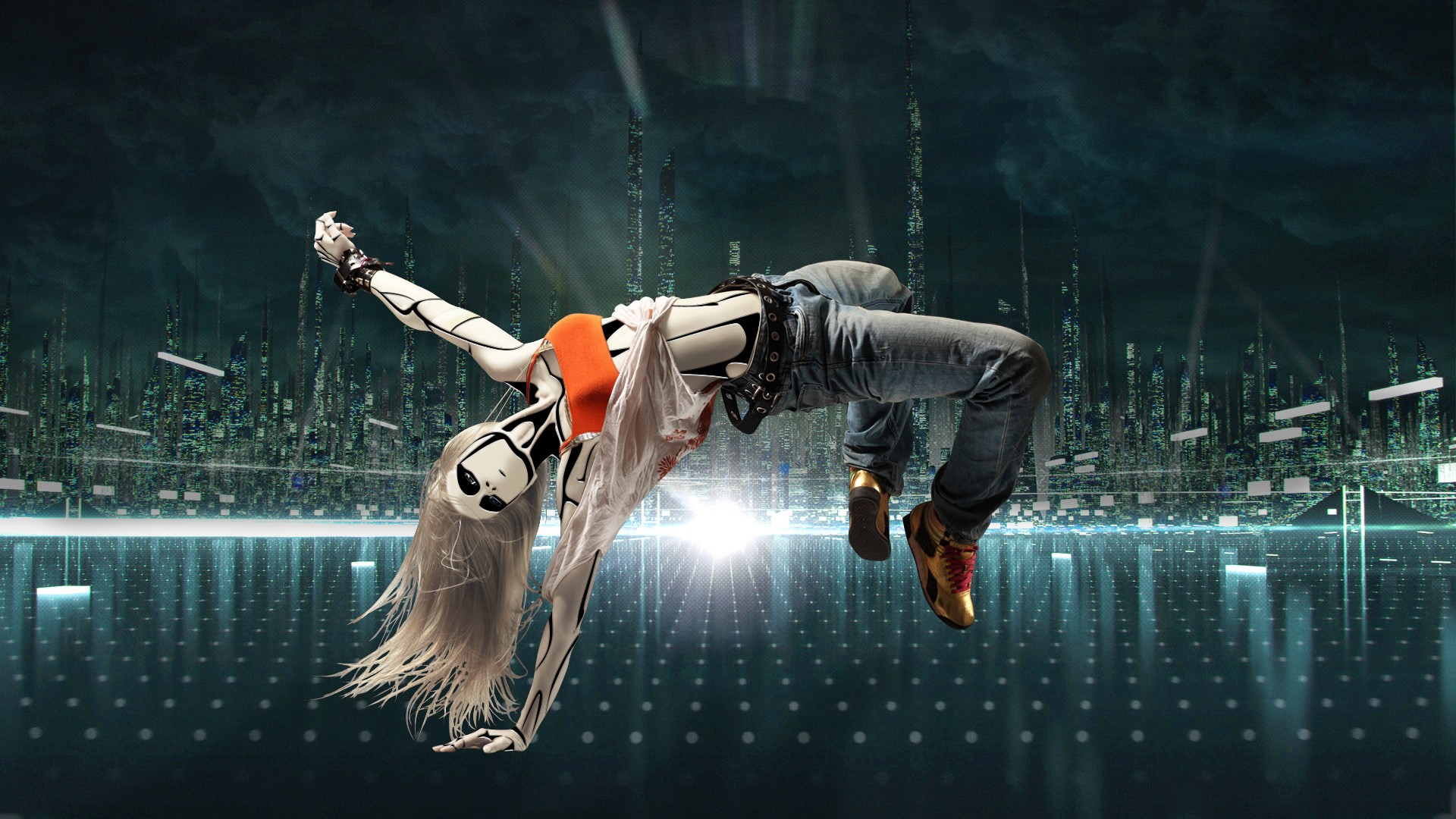General 1920x1080 artwork digital art dancer long hair robot
