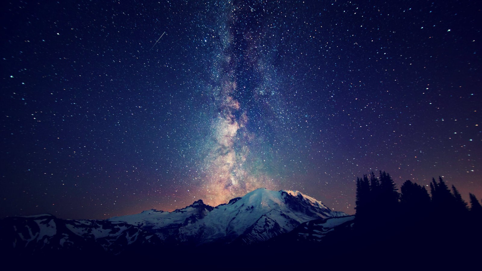 General 1600x900 sky stars mountains space starry night snowy peak nature long exposure