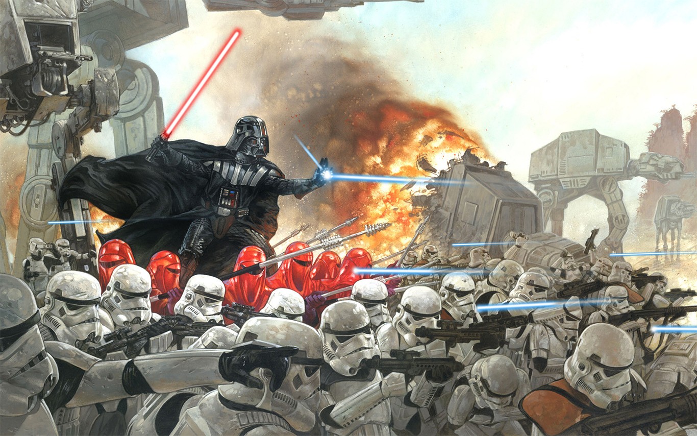 General 1366x854 Darth Vader artwork AT-AT AT-ST Sith lightsaber Imperial Forces war science fiction video games video game art Star Wars: Empire at War 2007 (Year)
