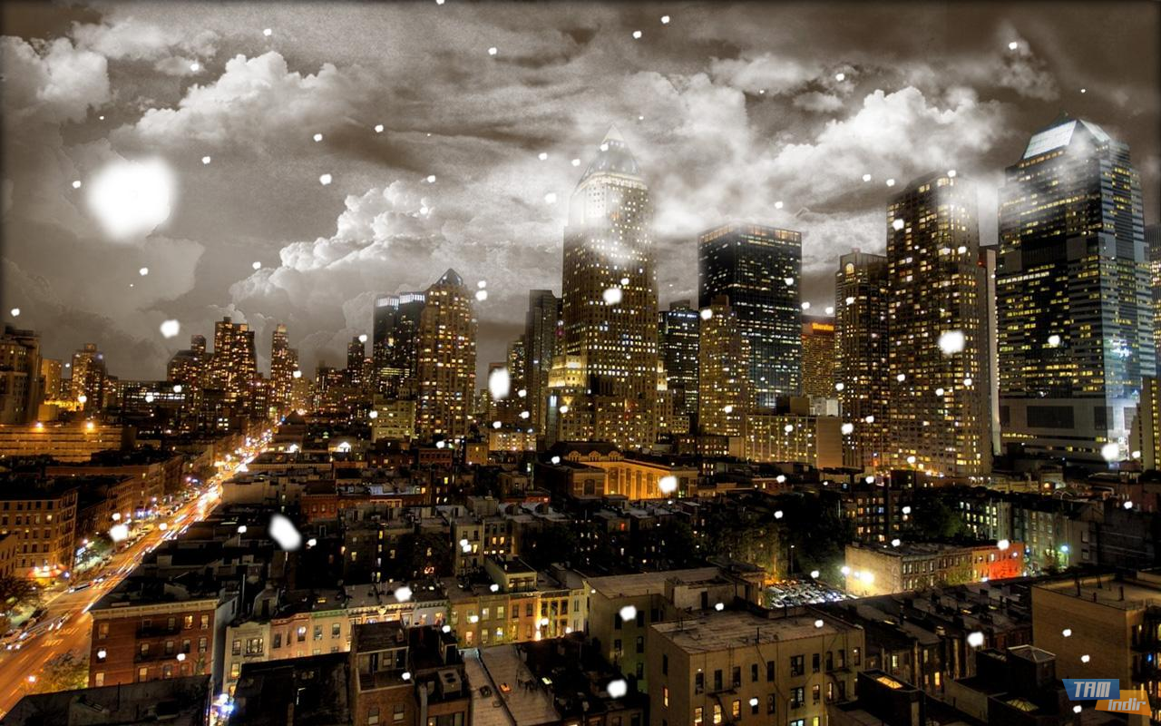 General 1280x800 city night cityscape snowflakes clouds city lights