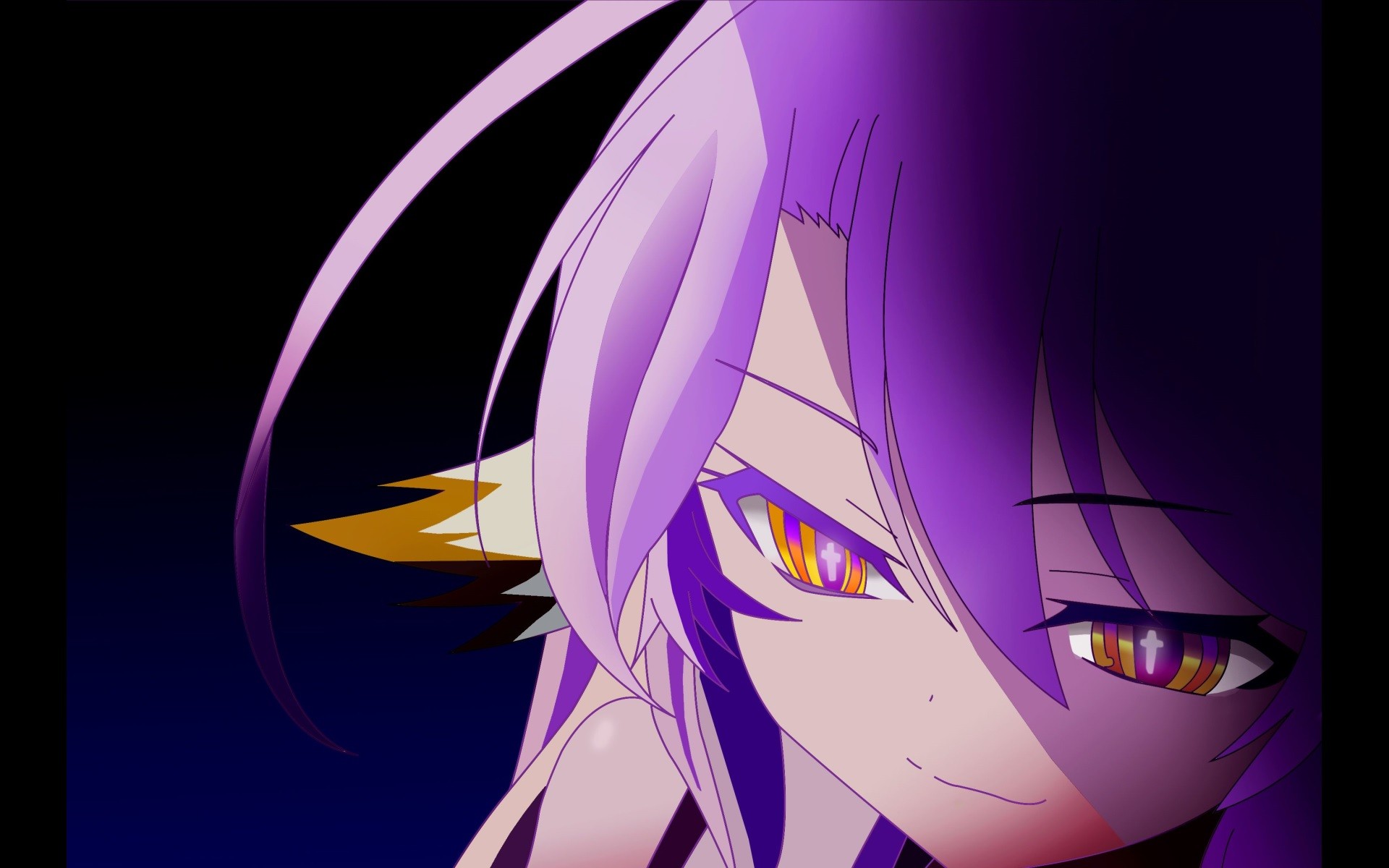 Anime 1920x1200 anime girls purple hair No Game No Life Jibril anime face yellow eyes simple background