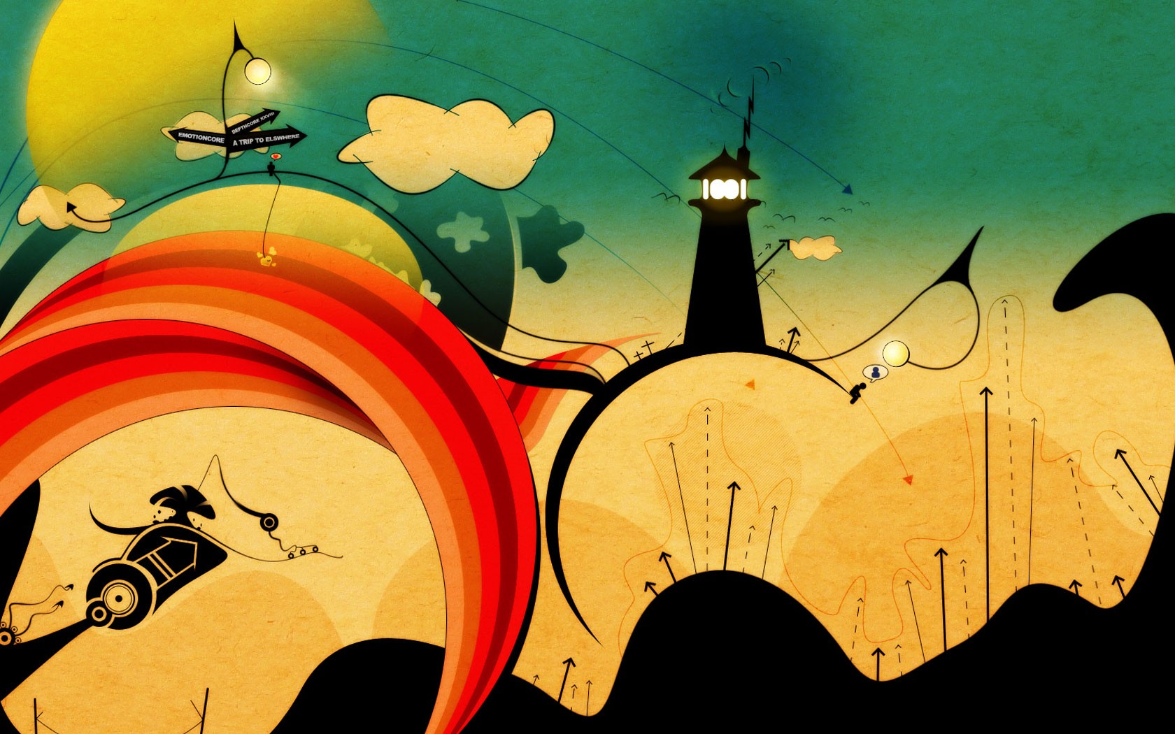 General 1680x1050 abstract lighthouse landscape artwork shapes swirls surreal