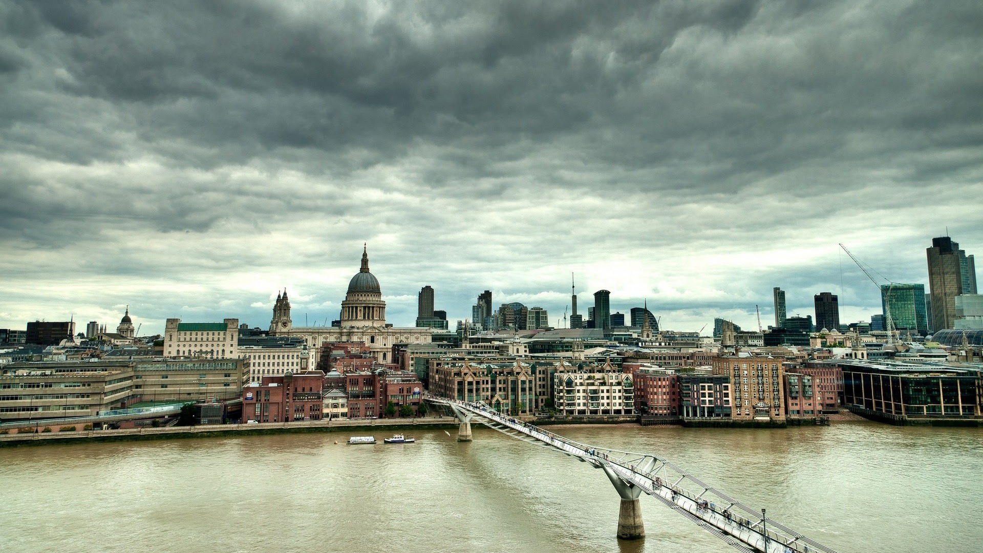 General 1920x1080 Millennium Bridge London England city overcast UK sky clouds River Thames river bridge water