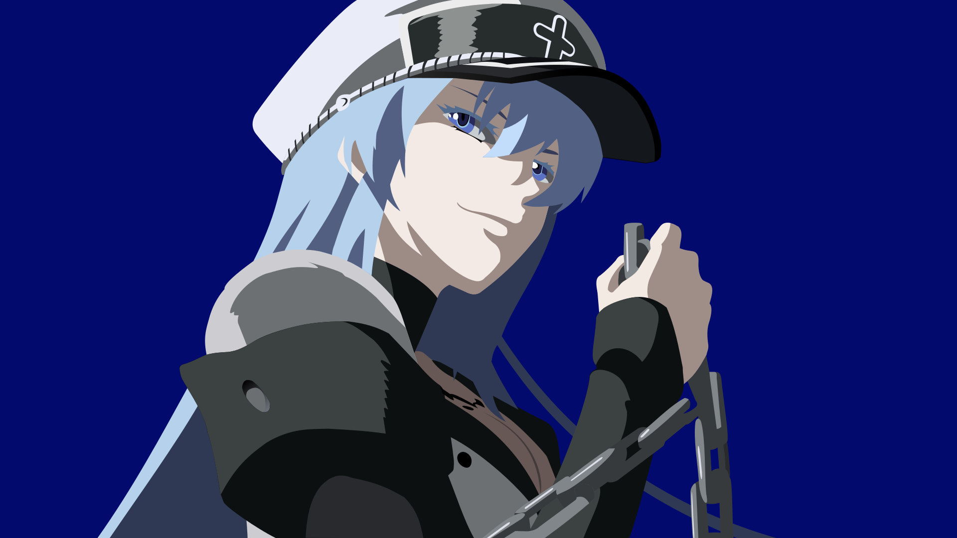 Anime 1920x1080 anime anime girls simple background blue background blue hair hat blue eyes chains Esdeath (Akame Ga Kill!)