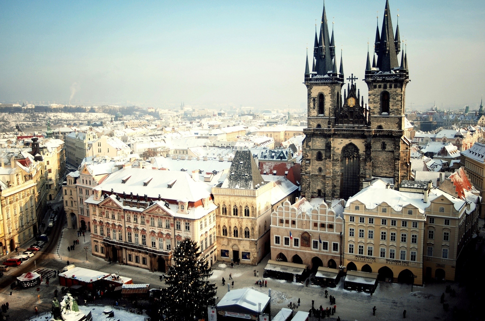 General 2048x1355 cityscape Prague winter city Czech Republic rooftops landmark Church of Our Lady before Týn