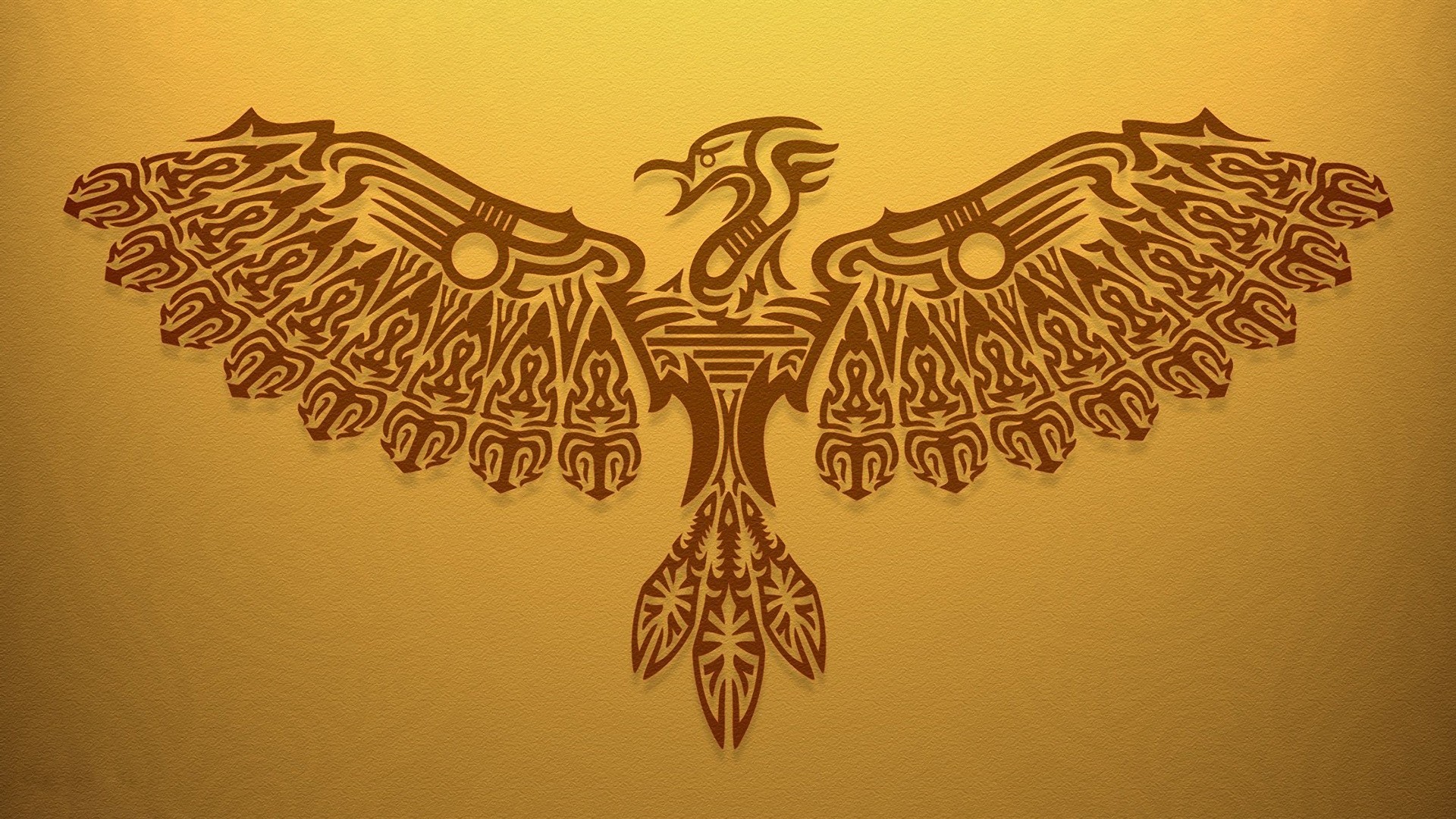 General 1920x1080 birds simple background artwork tribal  yellow brown yellow background