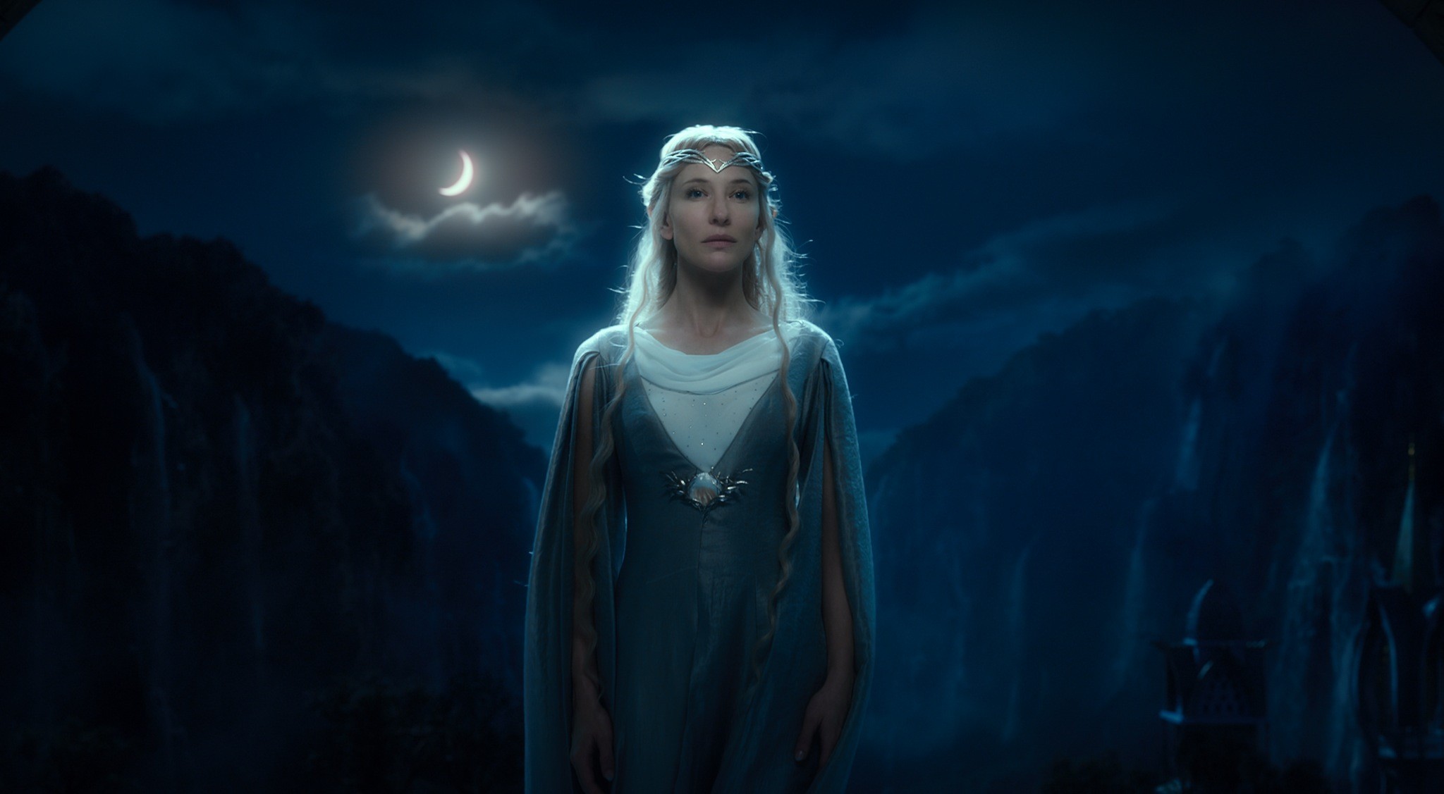 People 2048x1127 fantasy art Cate Blanchett movies women Galadriel The Hobbit: The Desolation of Smaug actress film stills Moon fantasy girl blonde