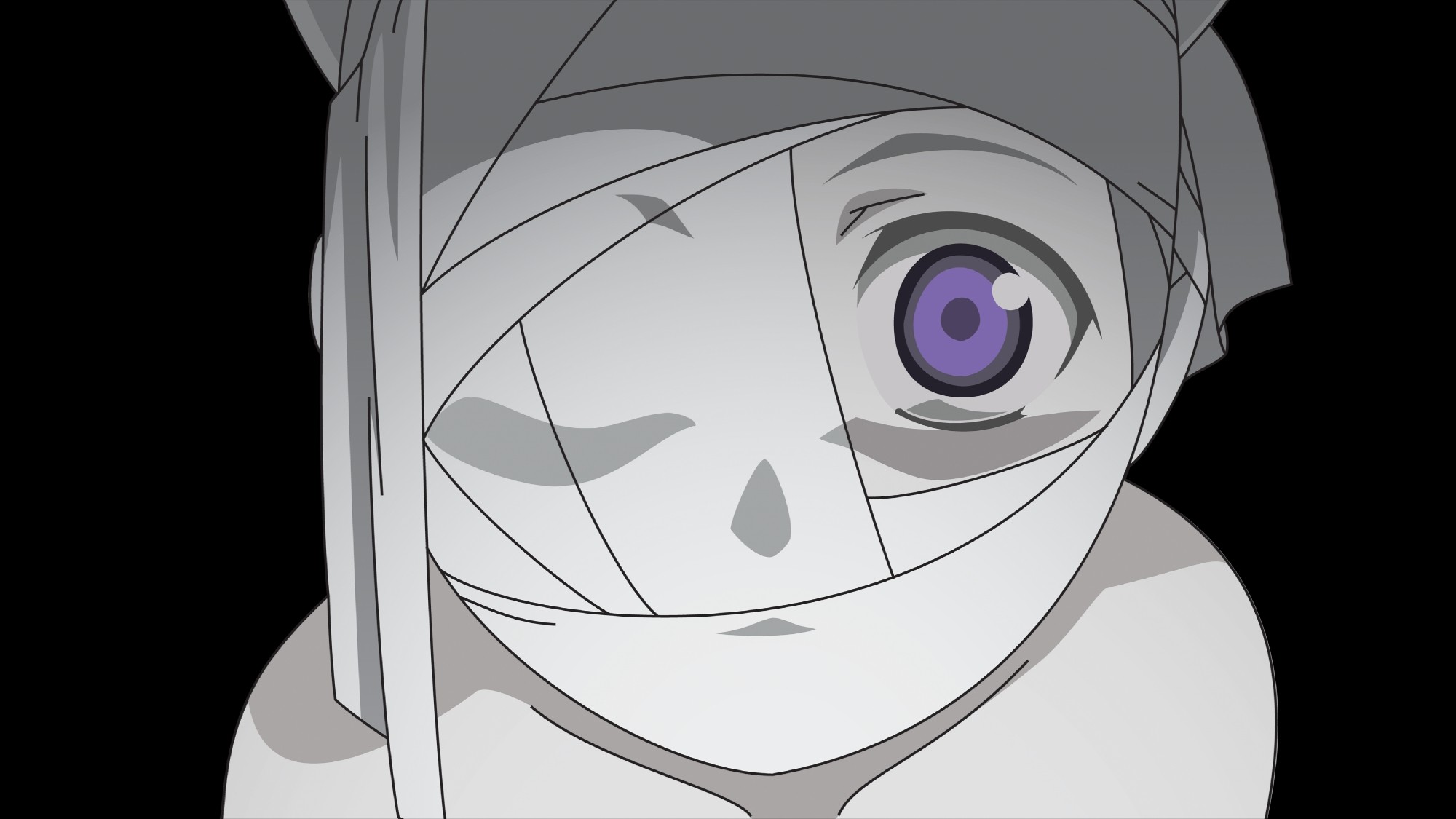 Anime 2000x1125 anime Elfen Lied Nyu purple eyes simple background black background selective coloring