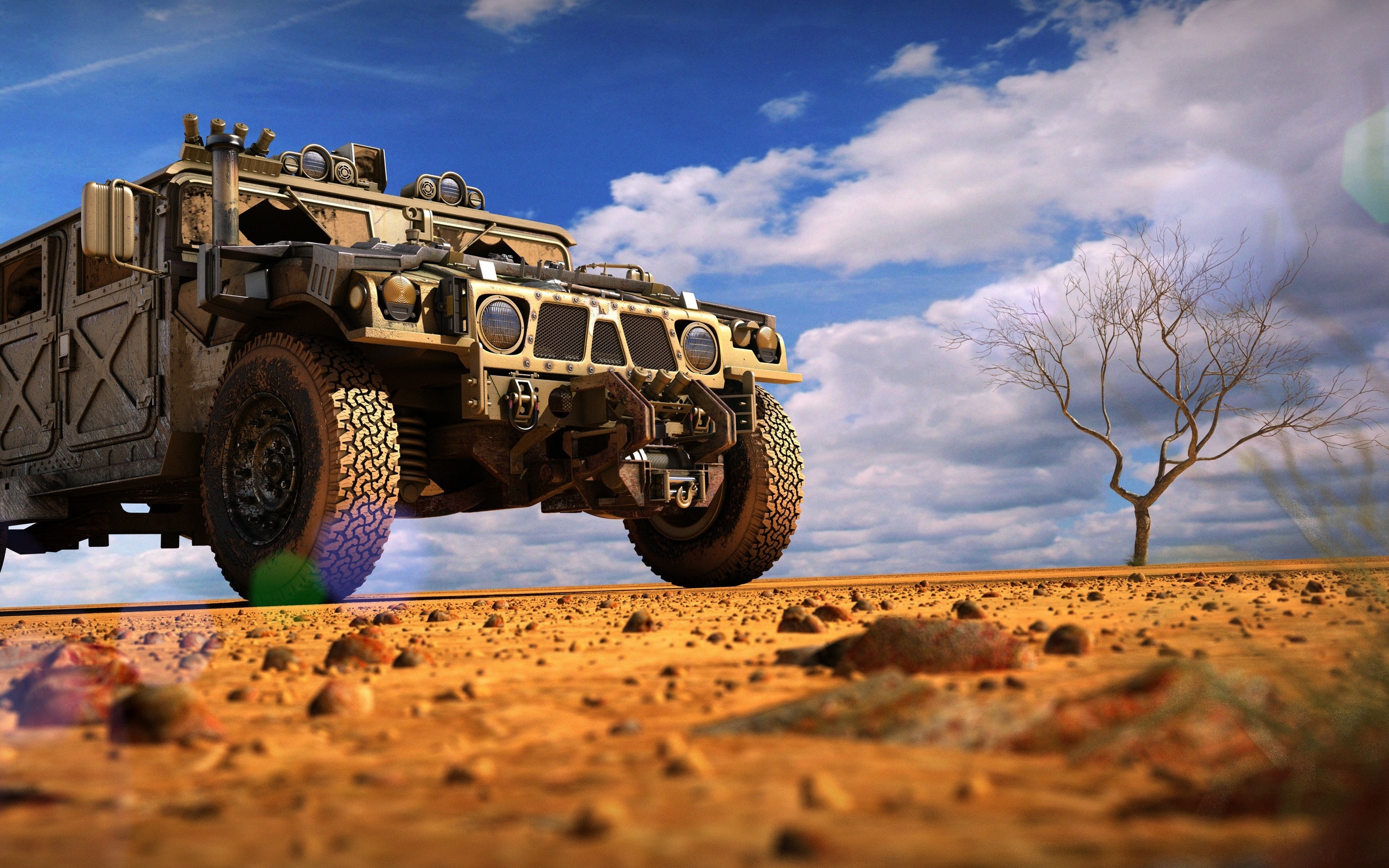 General 2560x1600 military desert vehicle trees clouds outdoors depth of field Humvee military vehicle