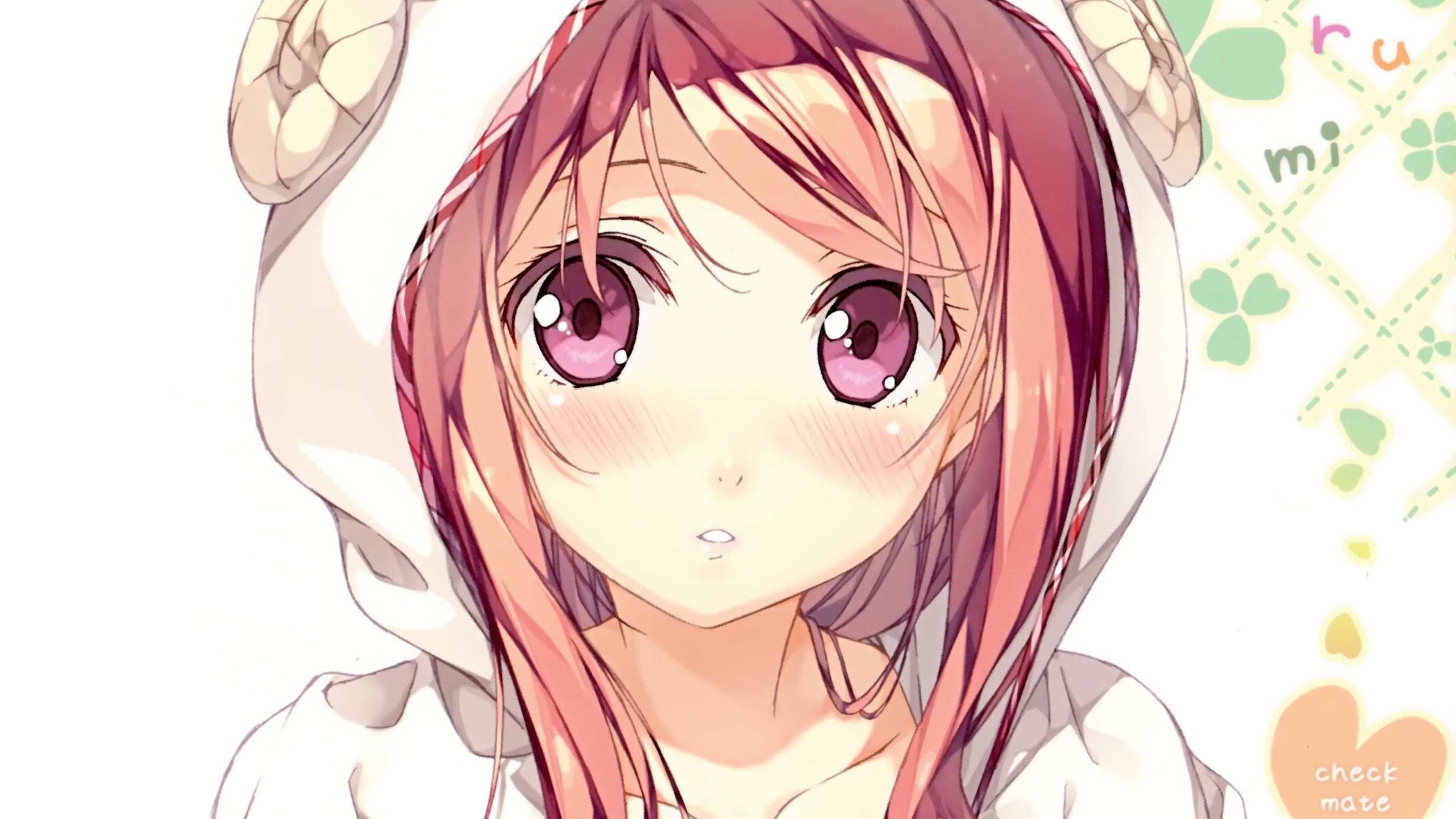 Anime 2464x1386 Kantoku anime girls anime pink eyes looking at viewer white background simple background face