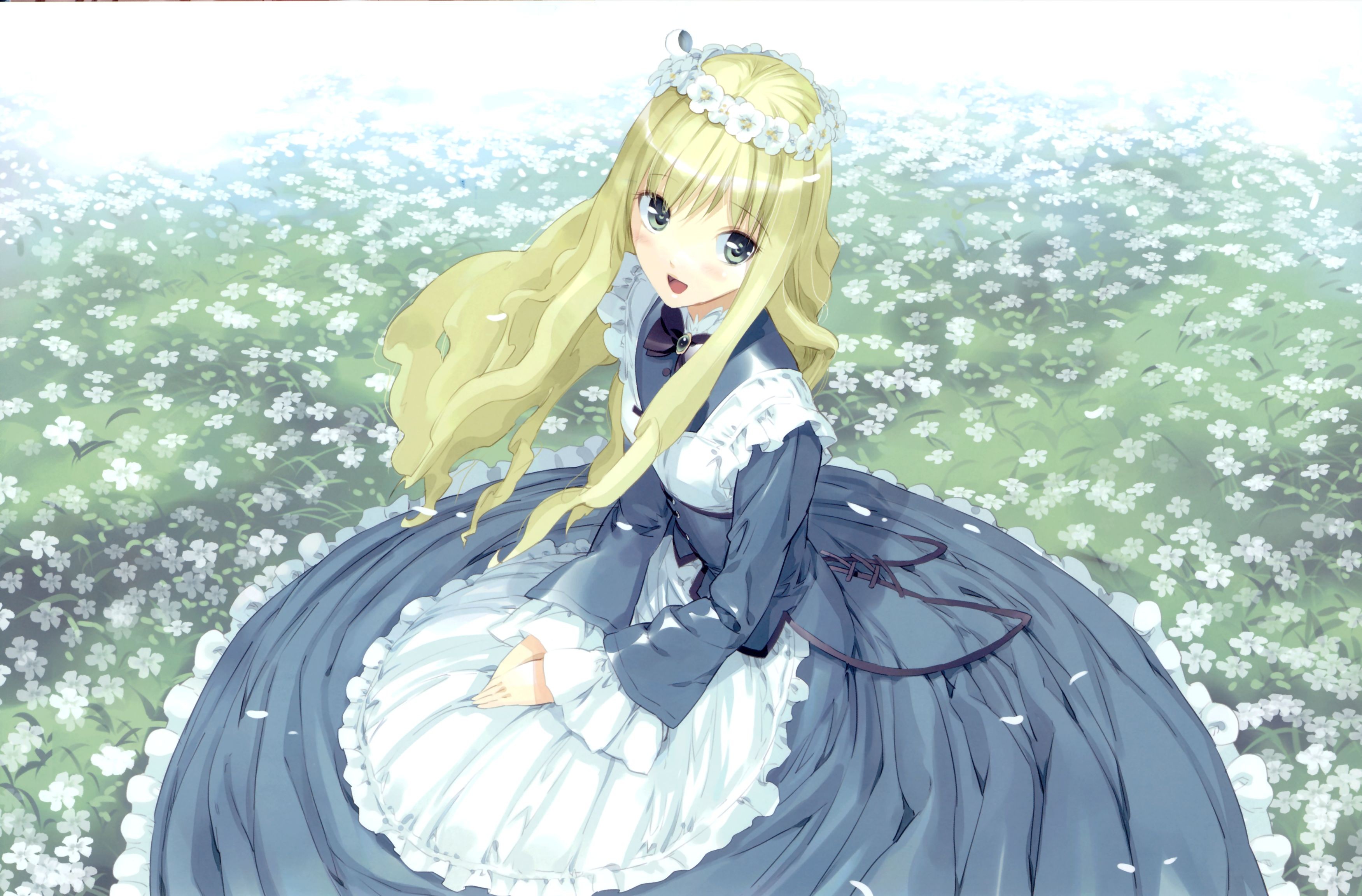 Anime 3502x2305 Alice in Wonderland anime blonde dress blue hair looking at viewer fantasy art women fantasy girl