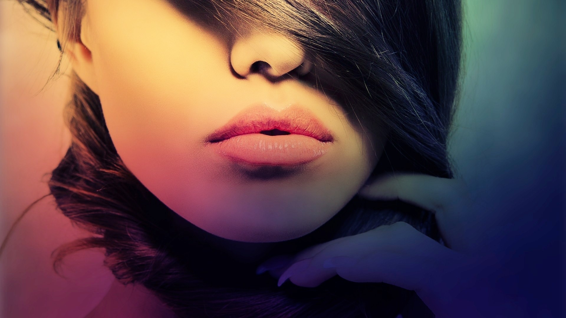 People 1920x1080 lips face closeup women model hair in face