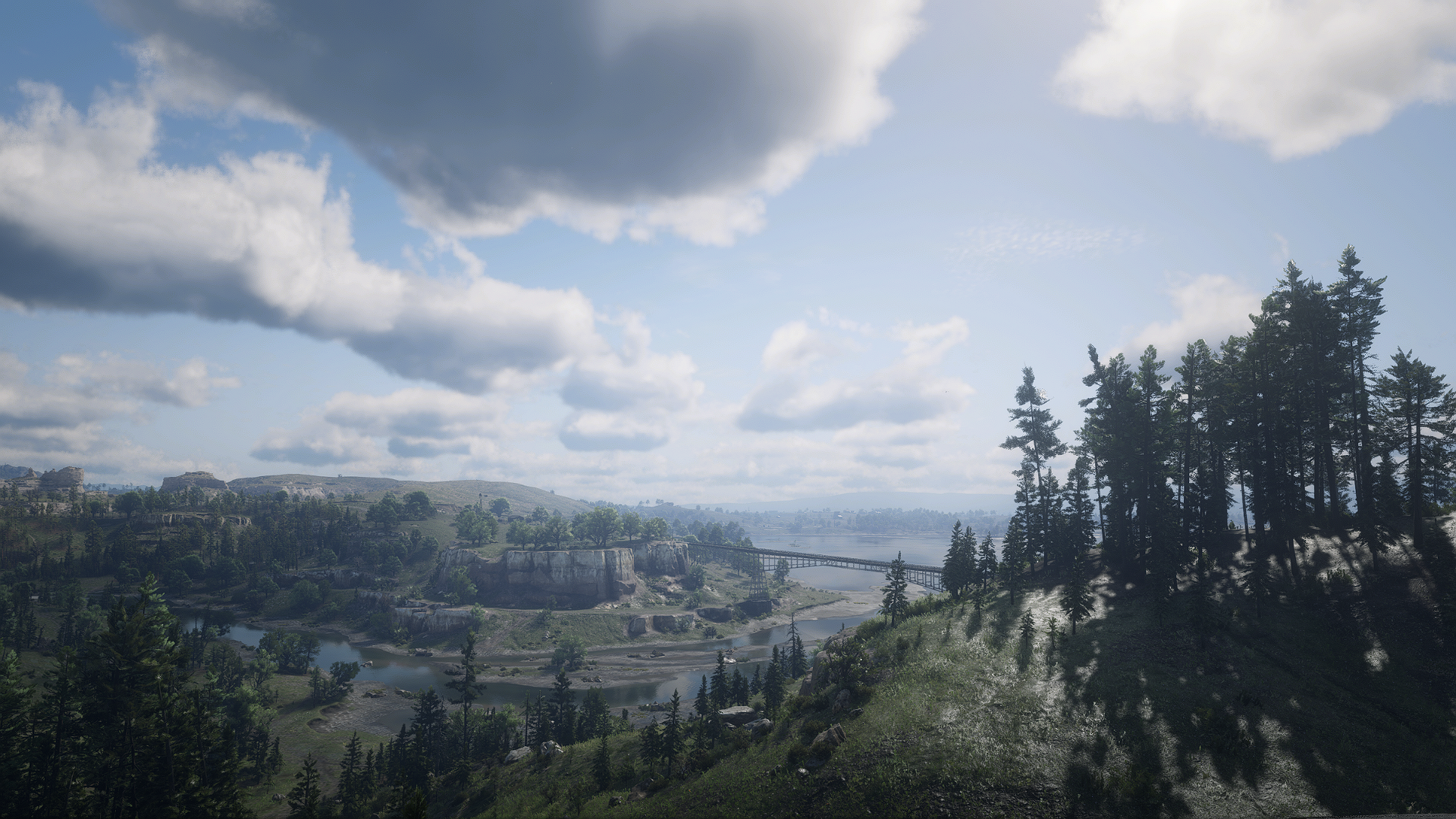 General 1920x1080 Red Dead Redemption 2 nature landscape screen shot trees clouds cliff bridge