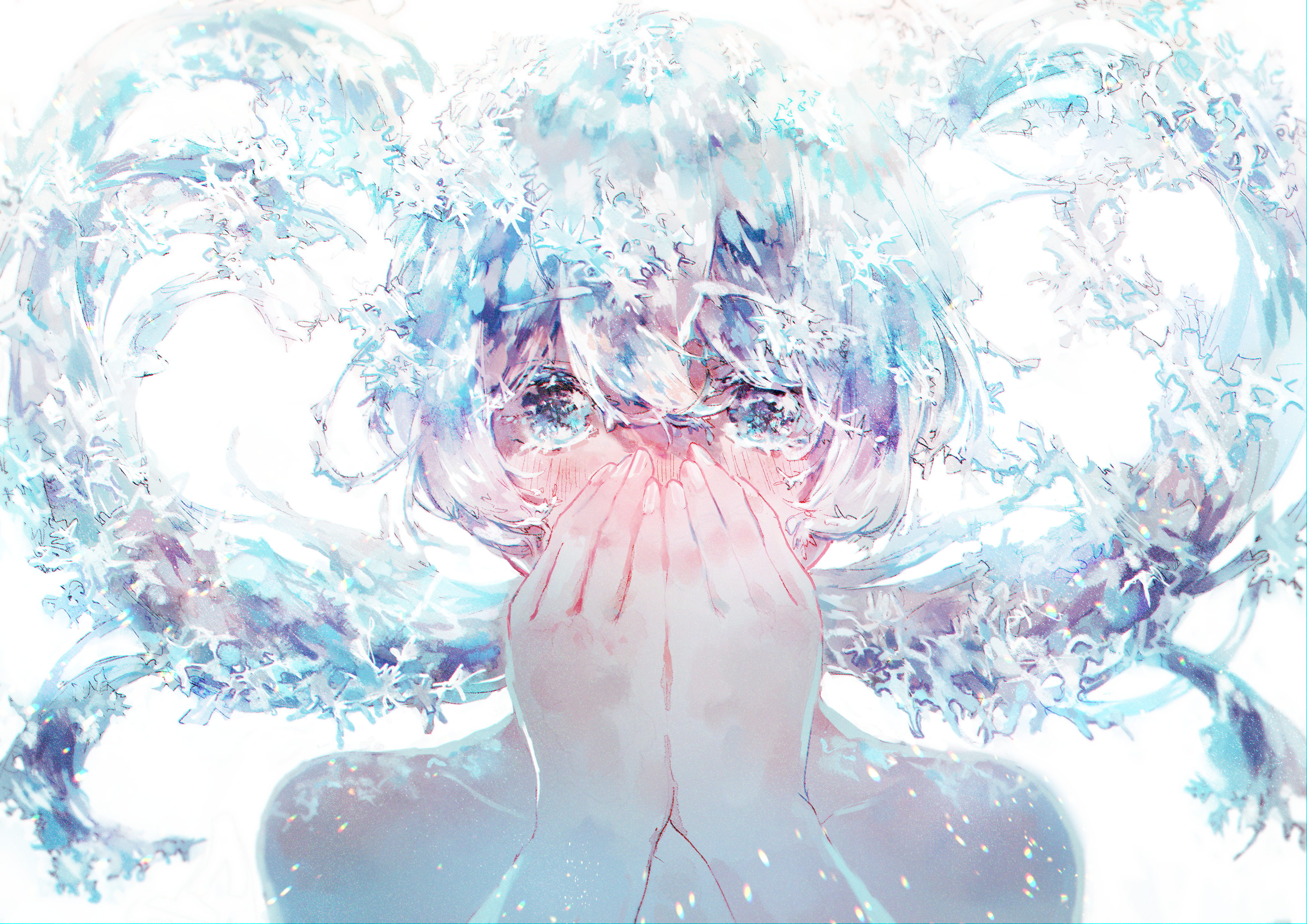 Anime 4093x2894 anime anime girls aqua eyes short hair white background water splashes