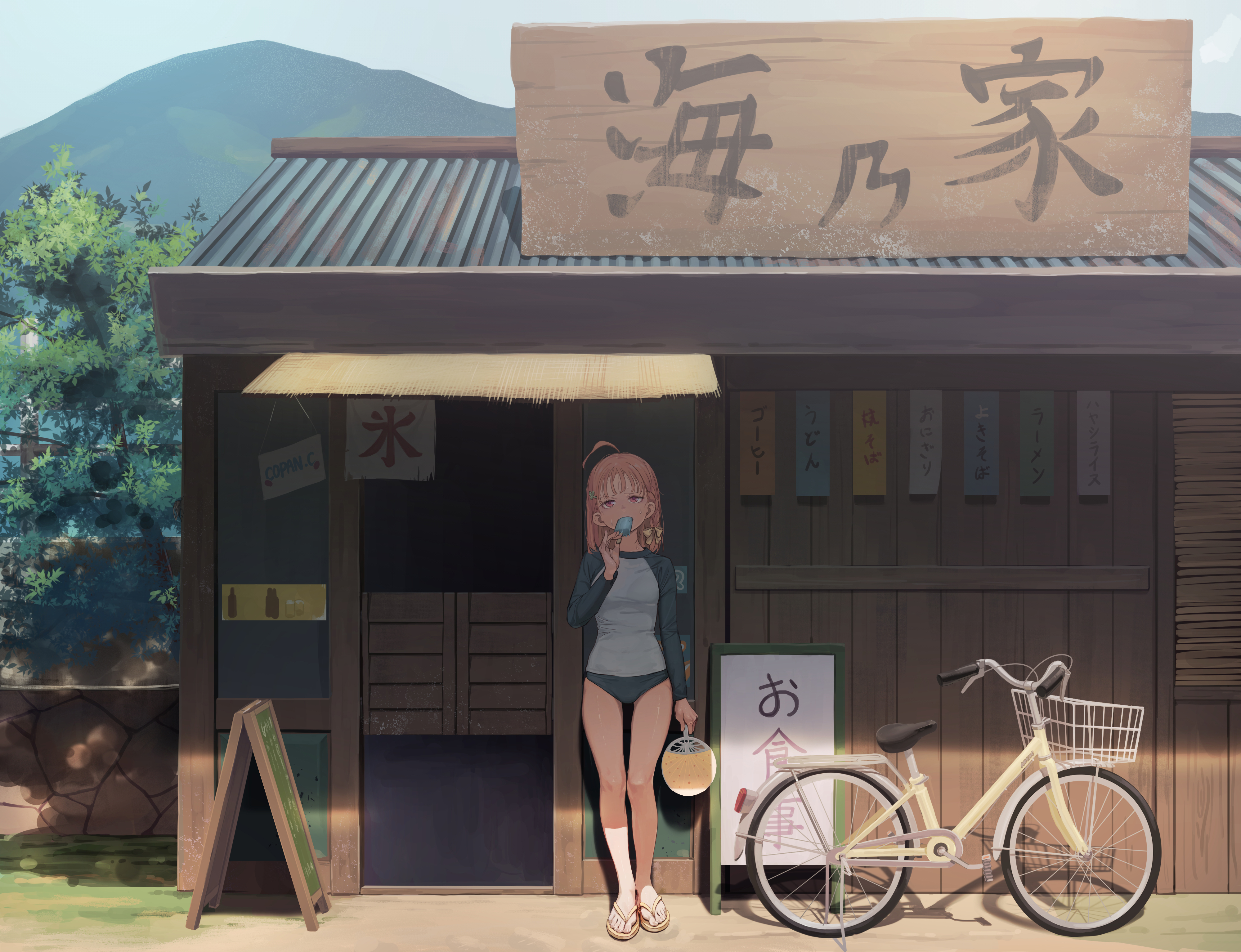 Anime 4000x3069 anime girls gym clothes summer bicycle popsicle