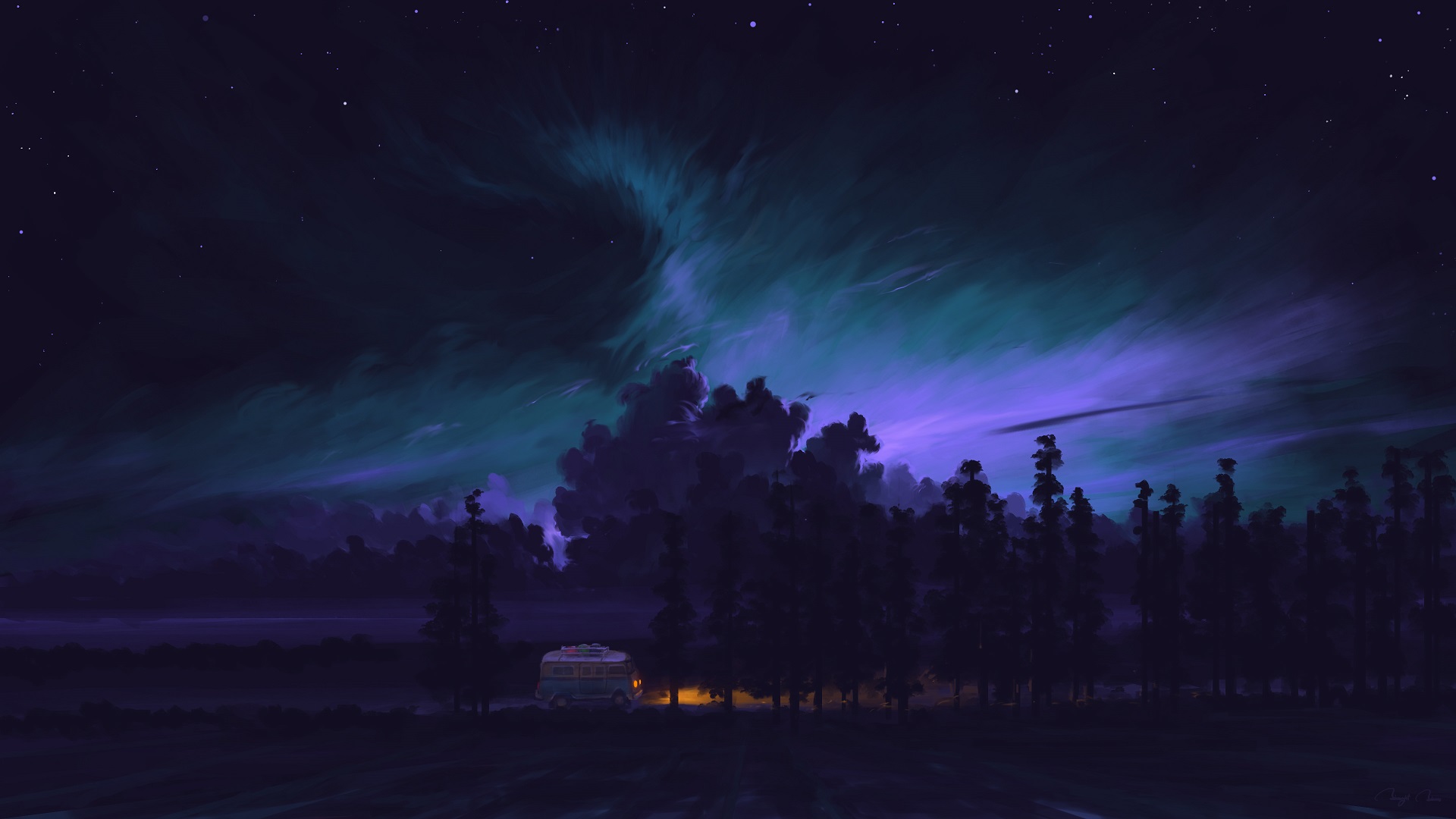 General 1920x1080 digital painting night sky artwork nature BisBiswas stars dark outdoors