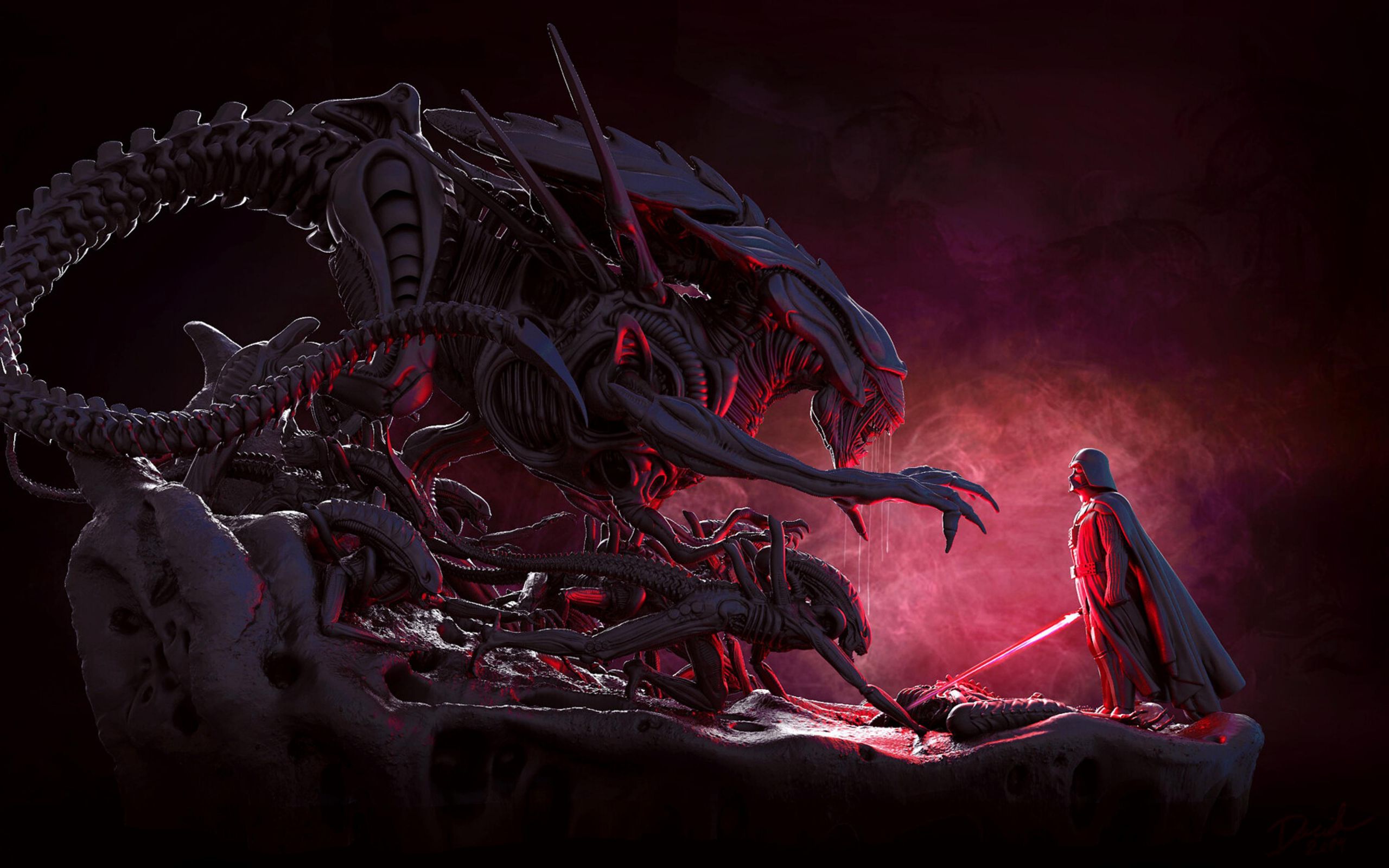 General 2560x1600 Alien (movie) dark fantasy art artwork creature Alien Queen Darth Vader crossover Star Wars Sith Xenomorph