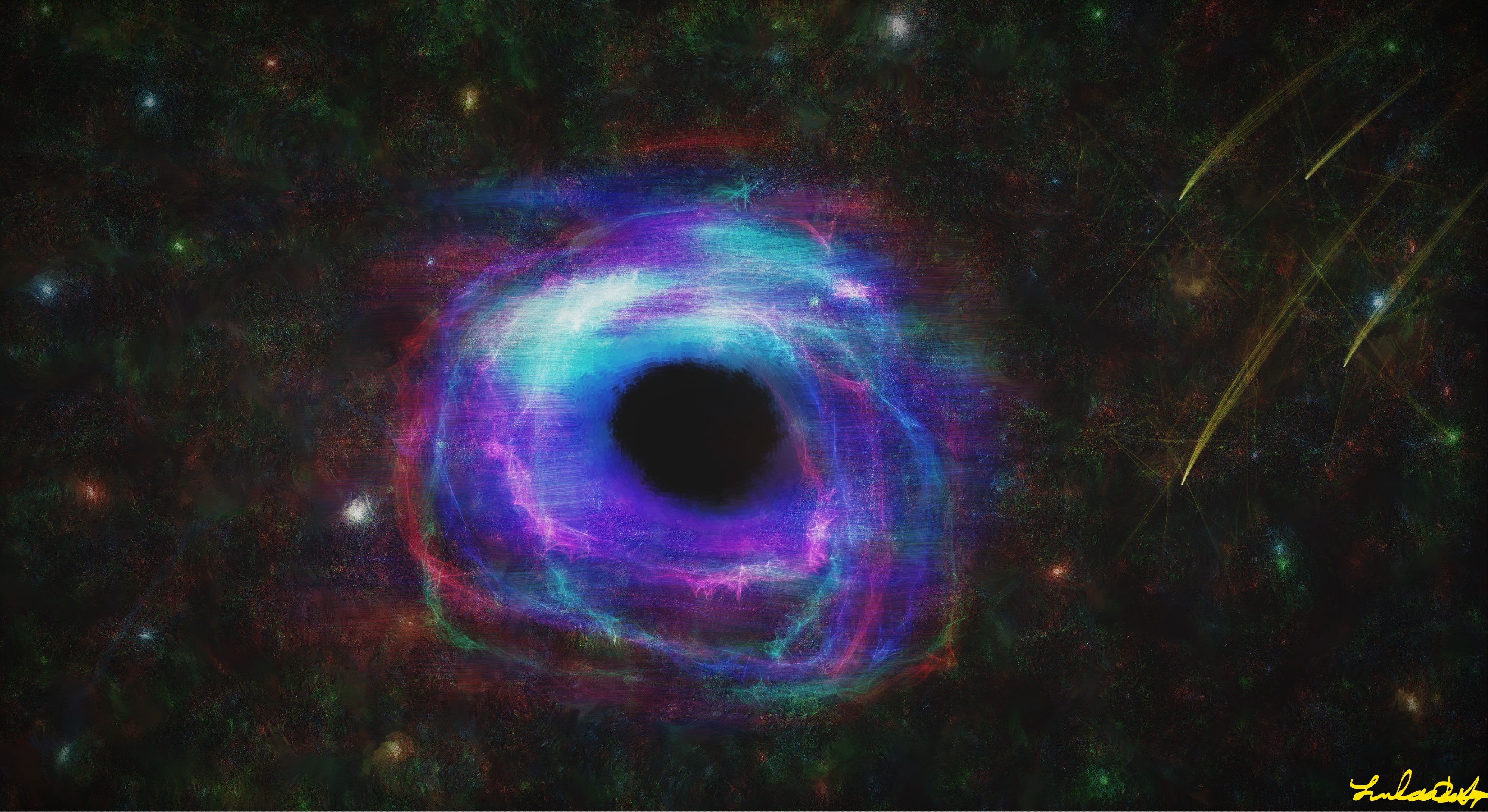 General 3454x1885 digital art black holes universe space colorful