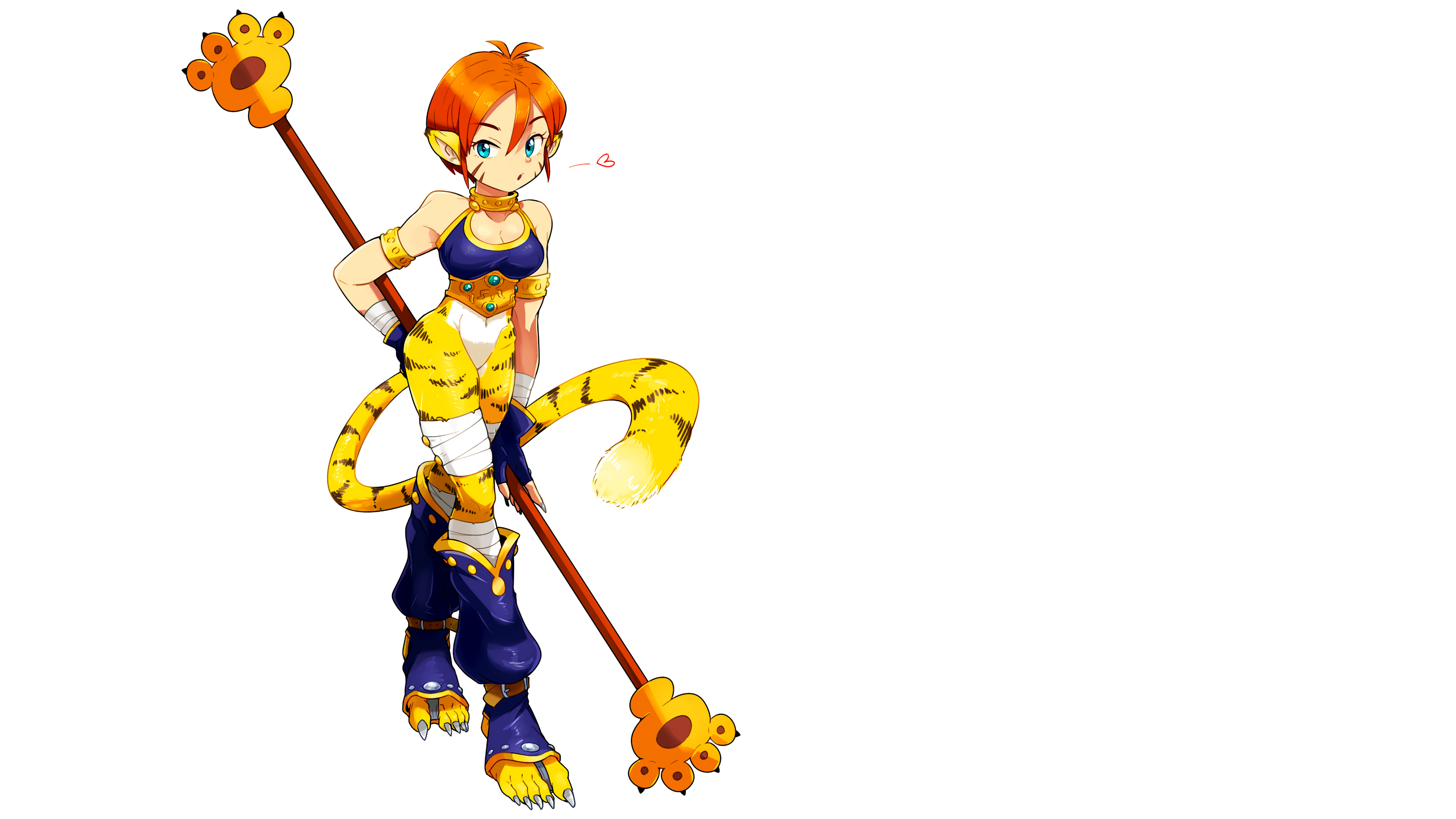 Anime 3840x2160 Breath of Fire Rinpuu (Breath of Fire II) weapon looking at viewer tail redhead blue eyes claws paws furry girls video games video game girls
