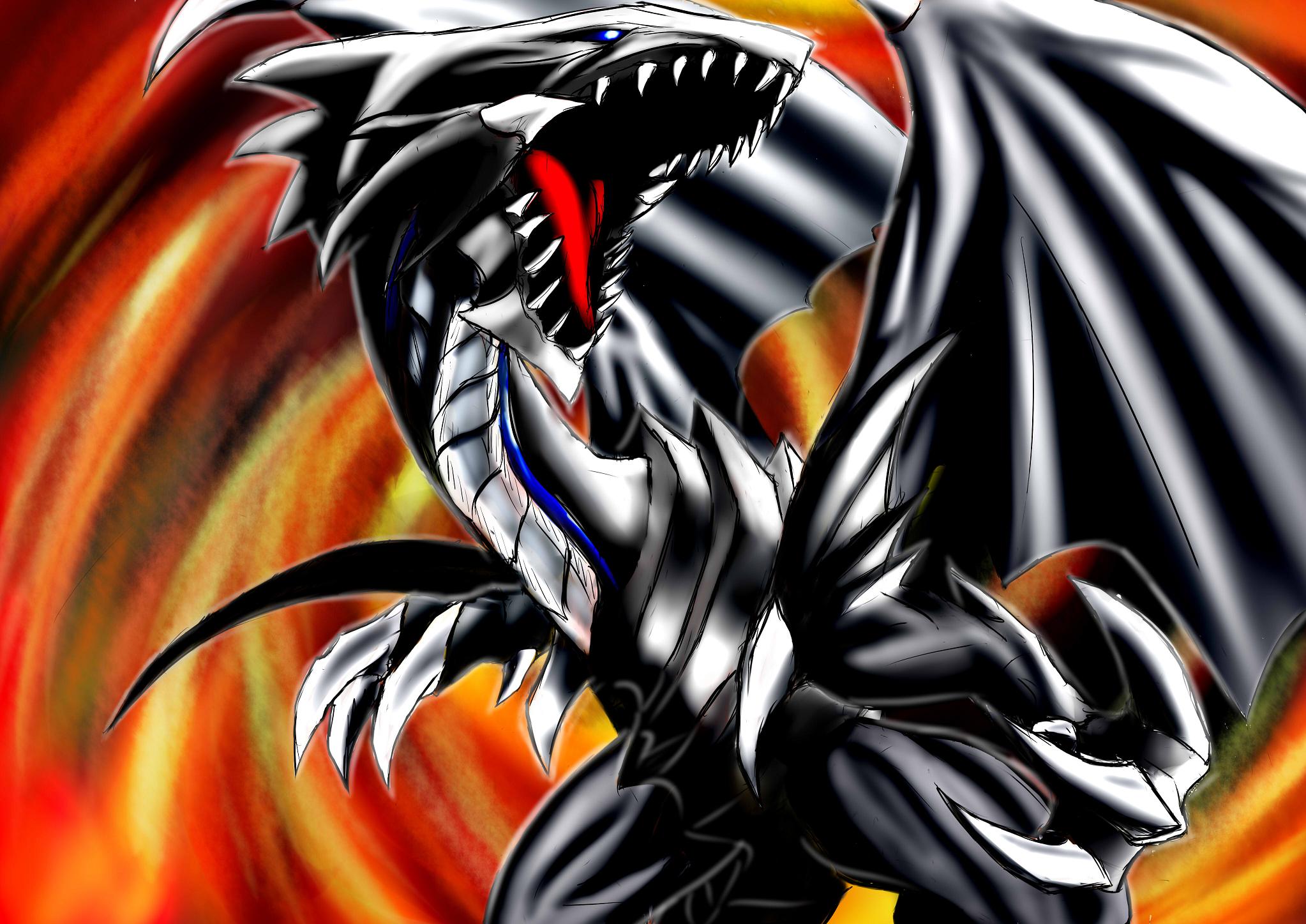 Anime 2046x1447 anime Yu-Gi-Oh! Trading Card Games Blue-Eyes White Dragon dragon artwork digital art fan art