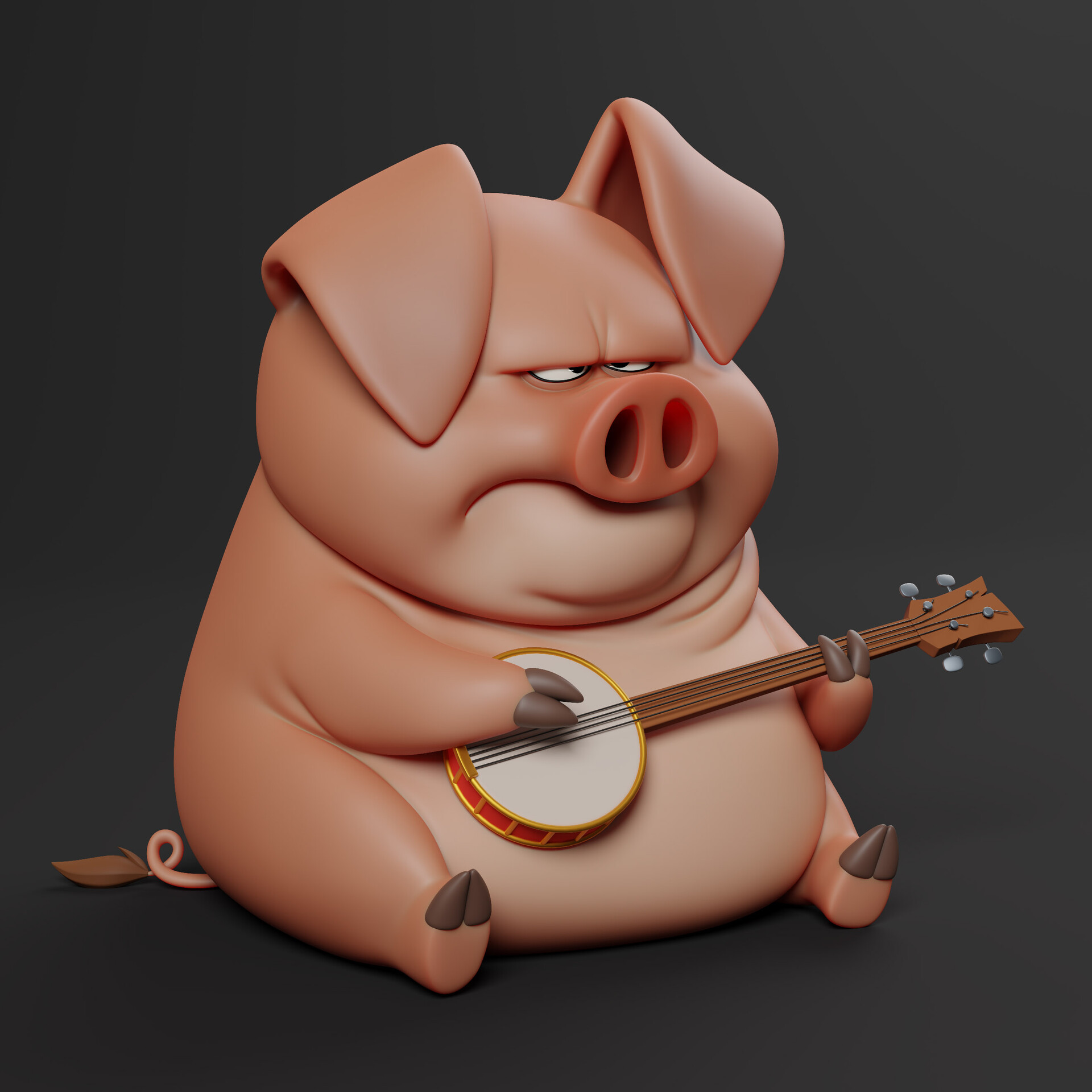 General 1920x1920 artwork animals musical instrument simple background pigs banjo gray background