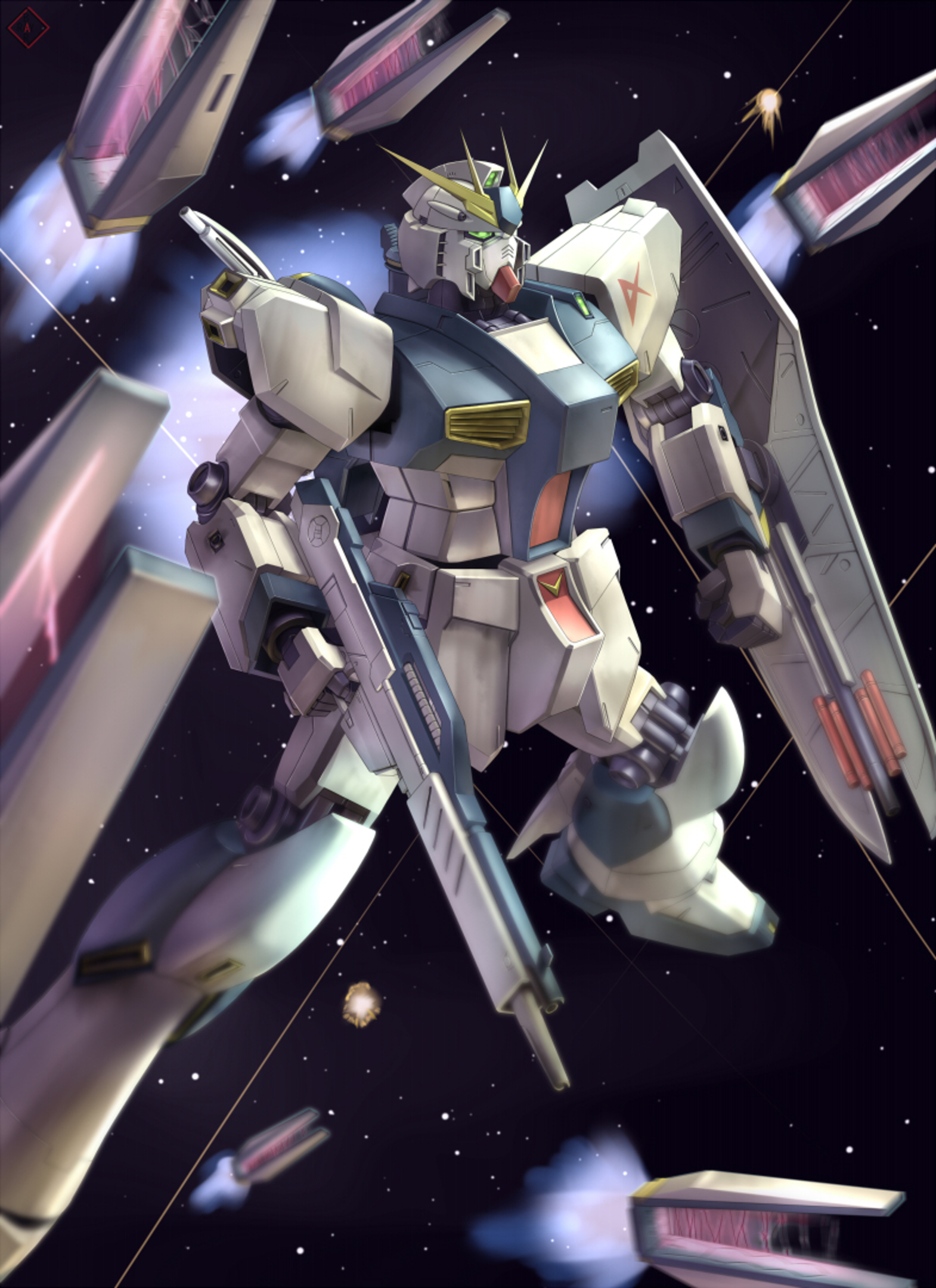 Anime 1570x2160 RX-93 v Gundam Mobile Suit Gundam Char&#039;s Counterattack anime mechs Gundam Super Robot Taisen artwork digital art fan art