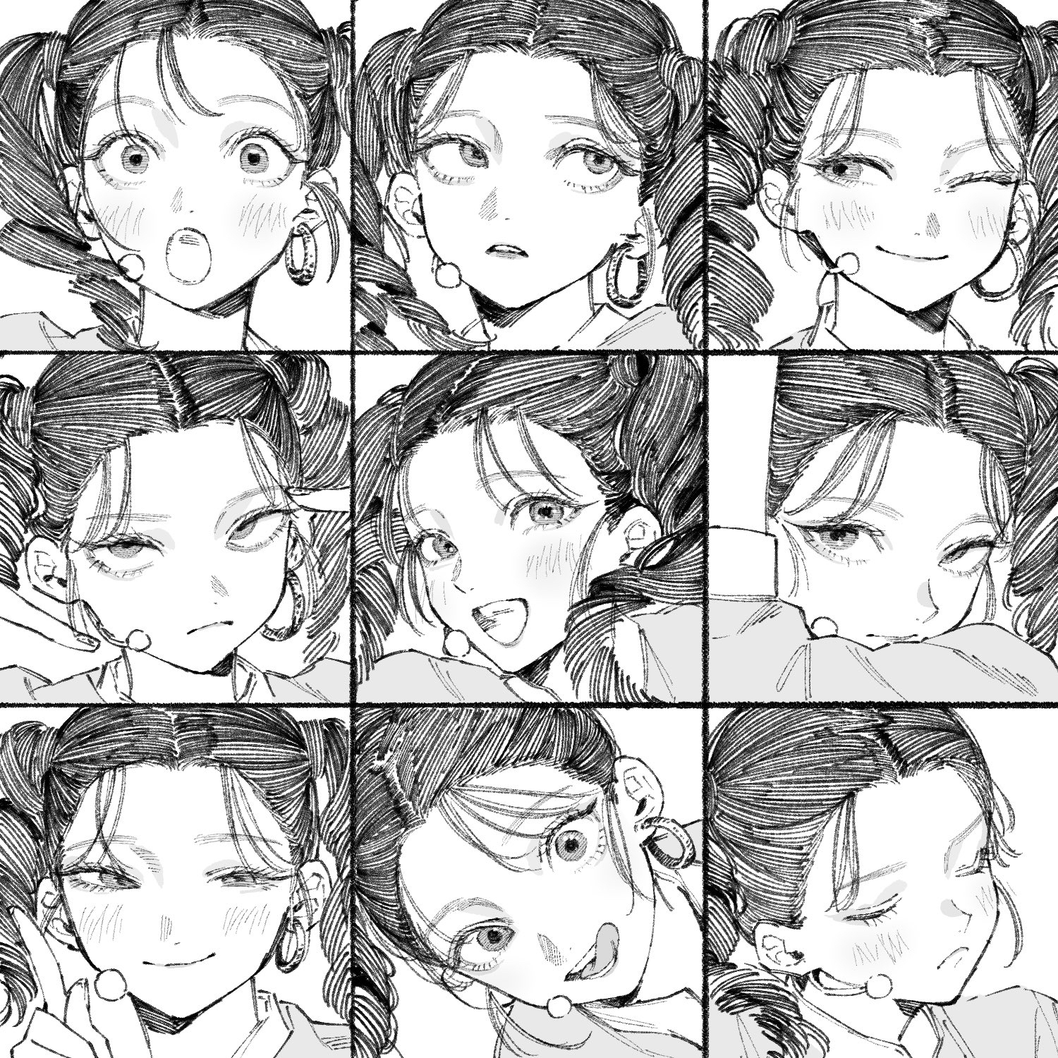 Anime 1500x1500 anime girls emotion manga anime face monochrome Keigo Maki