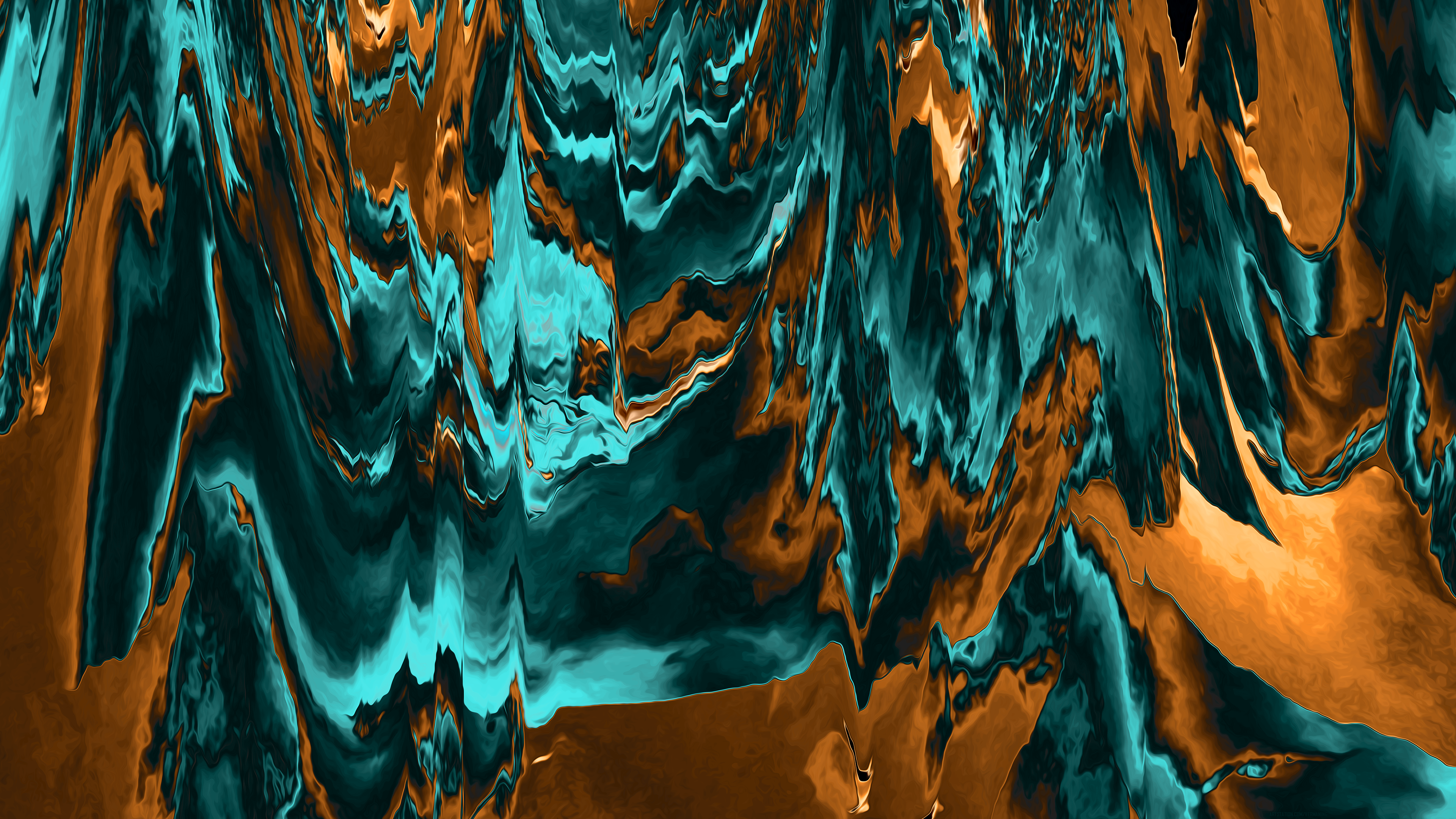 General 3840x2160 abstract wavy wavy lines surreal liquid shapes digital art teal yellow